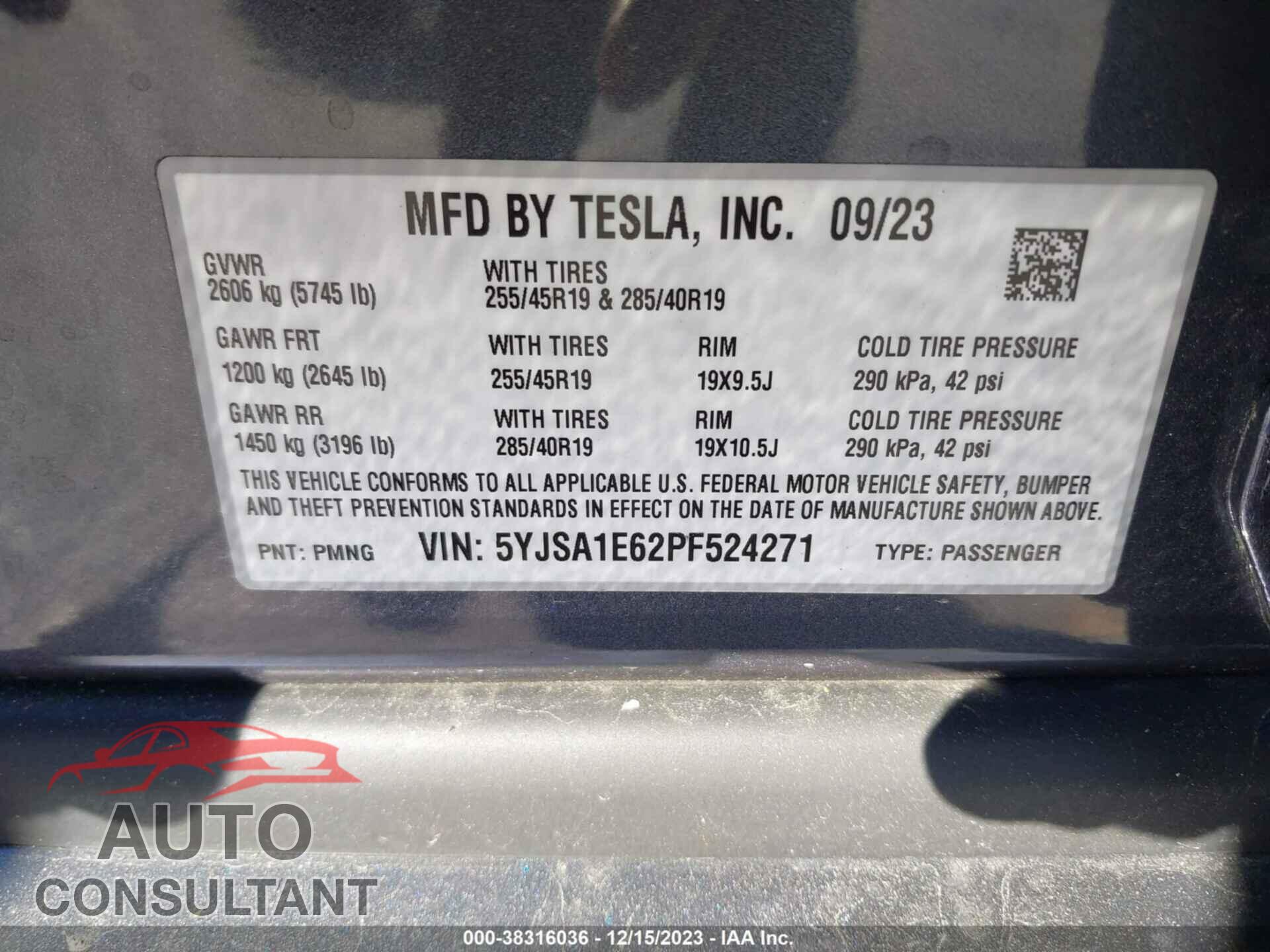TESLA MODEL S 2023 - 5YJSA1E62PF524271