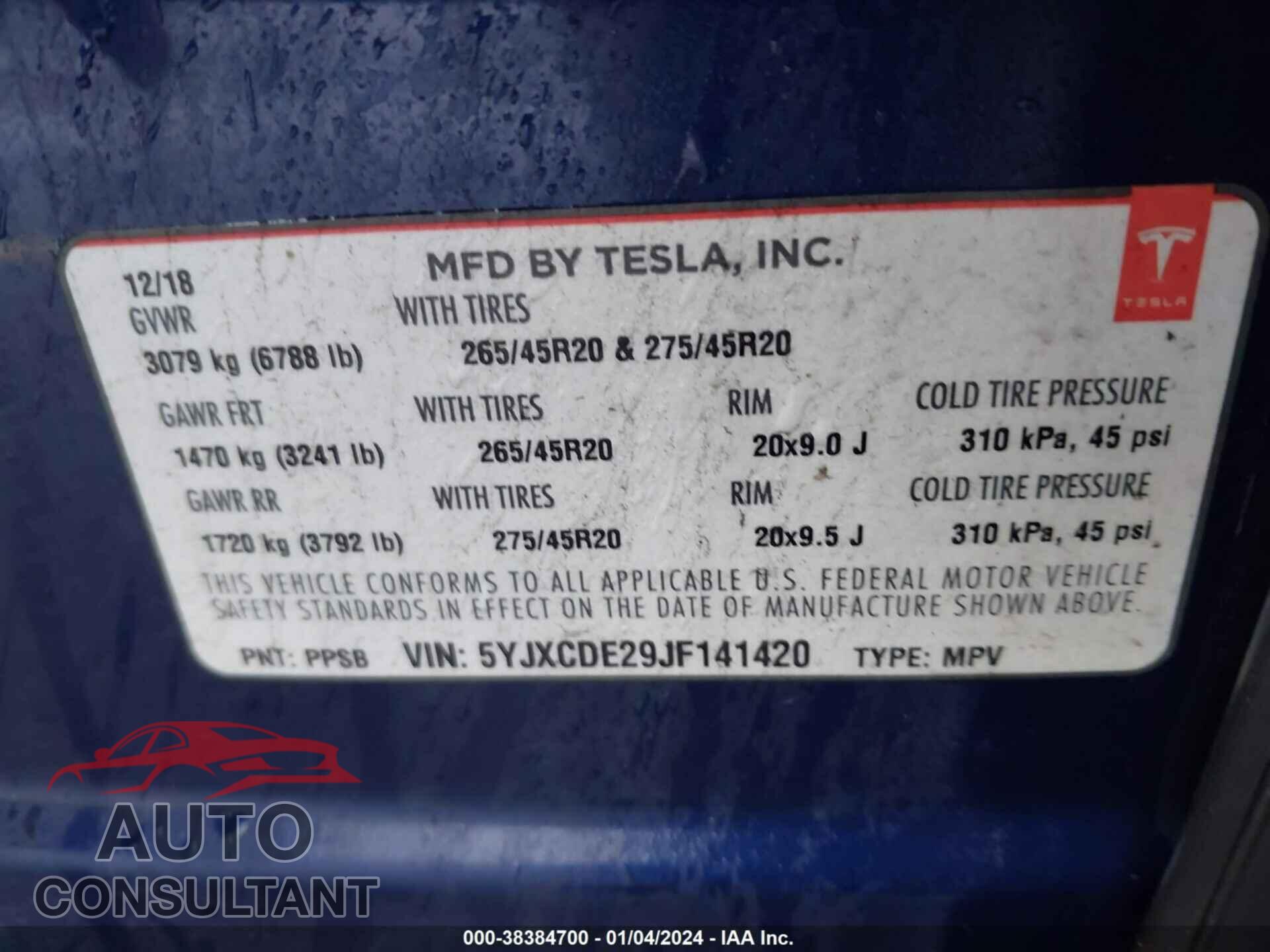 TESLA MODEL X 2018 - 5YJXCDE29JF141420
