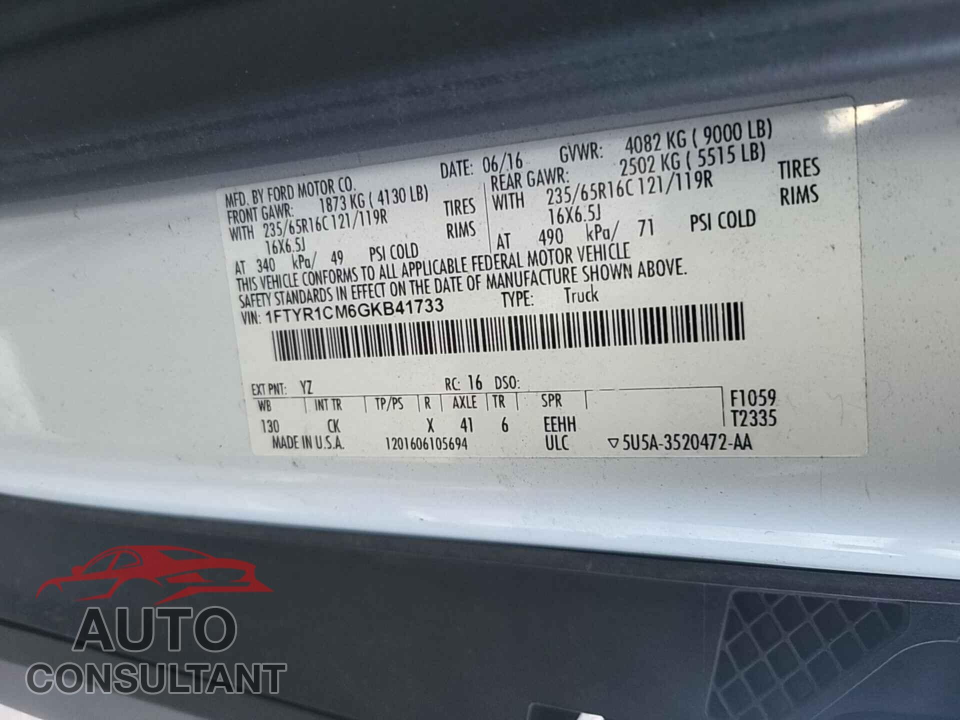 FORD TRANSIT 2016 - 1FTYR1CM6GKB41733