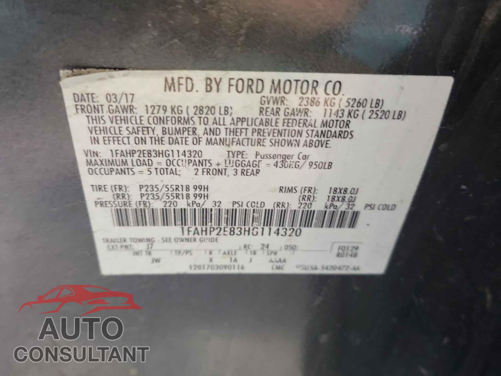 FORD TAURUS 2017 - 1FAHP2E83HG114320