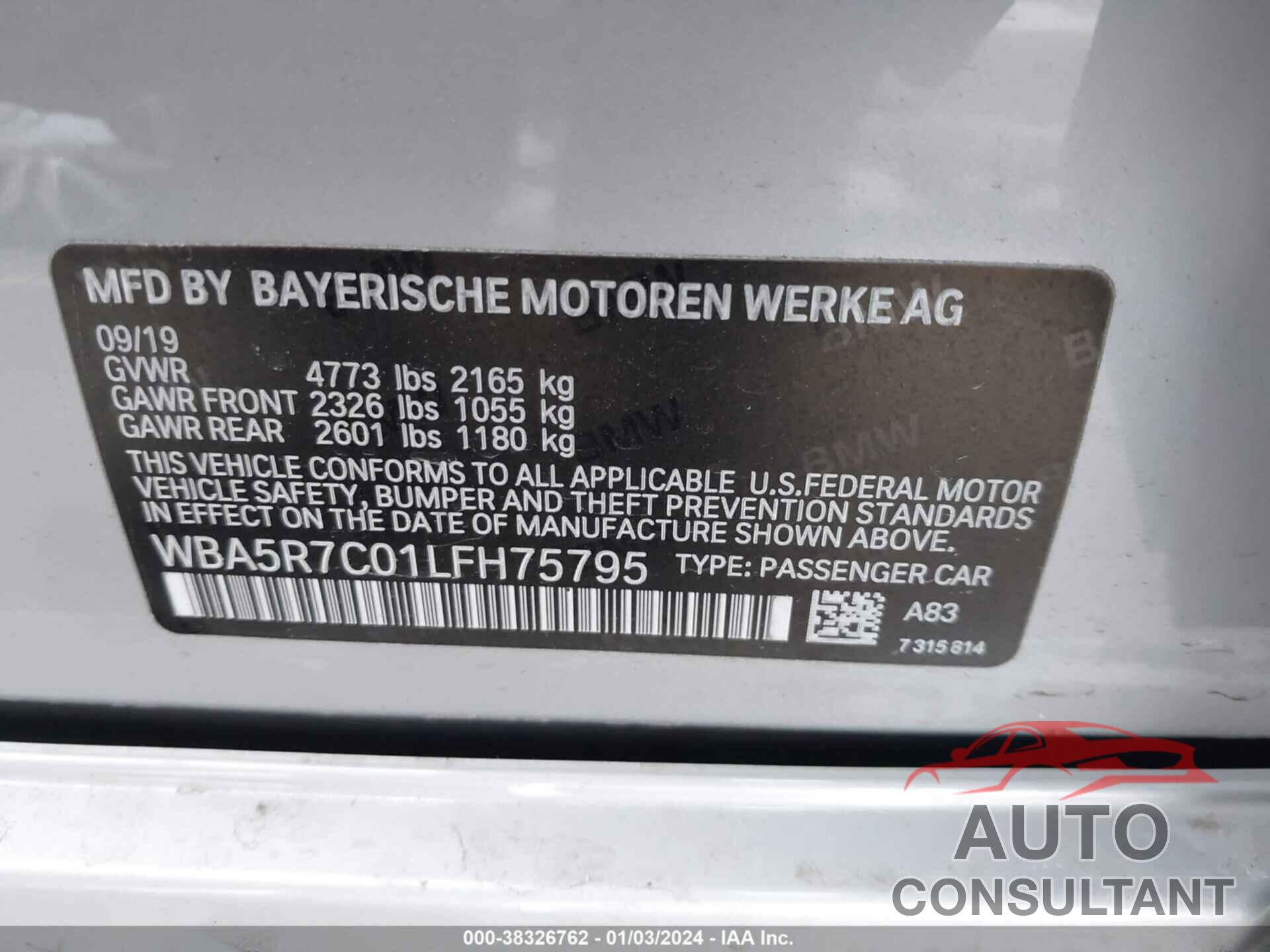 BMW 330I 2020 - WBA5R7C01LFH75795