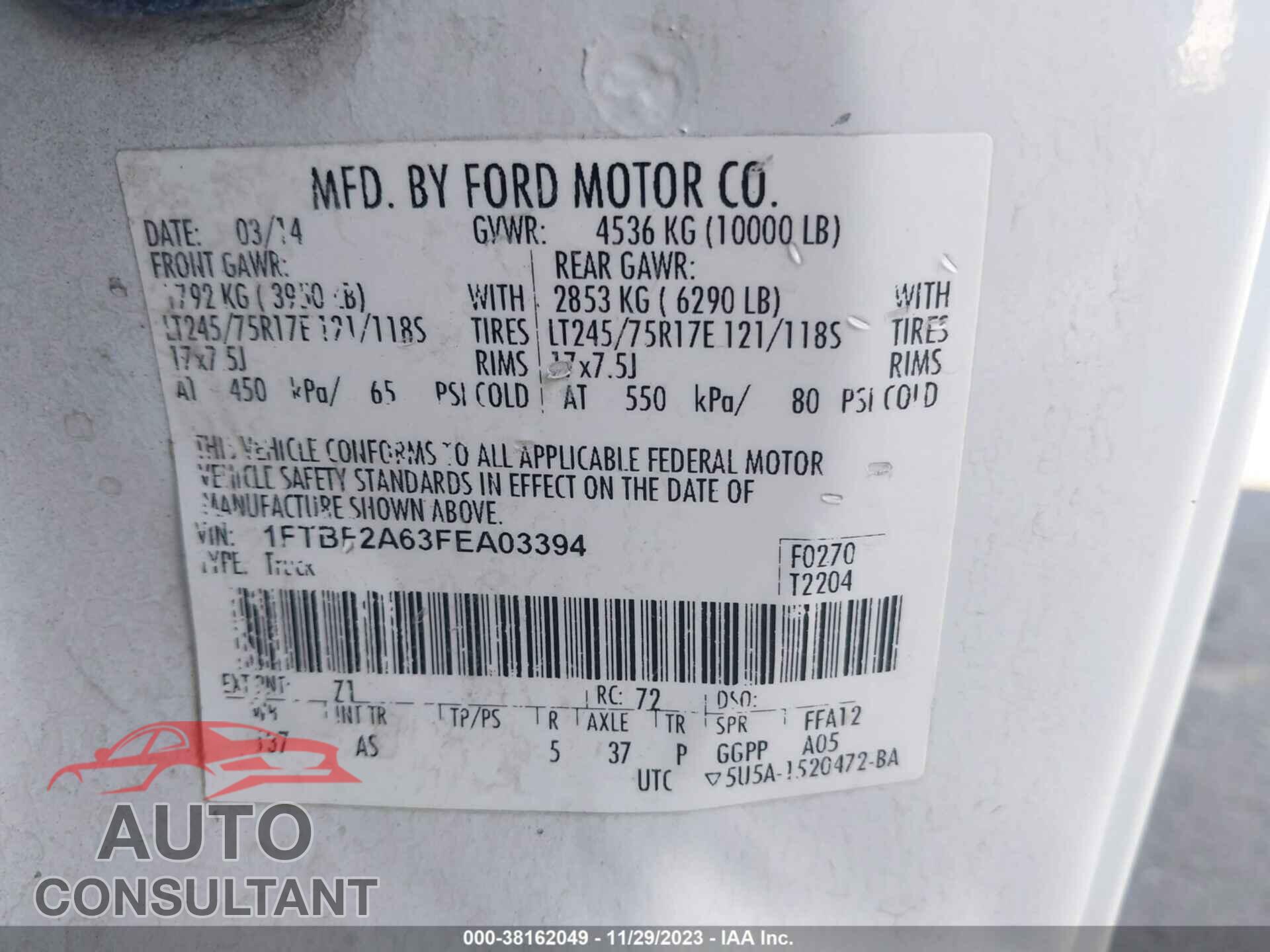 FORD F-250 2015 - 1FTBF2A63FEA03394