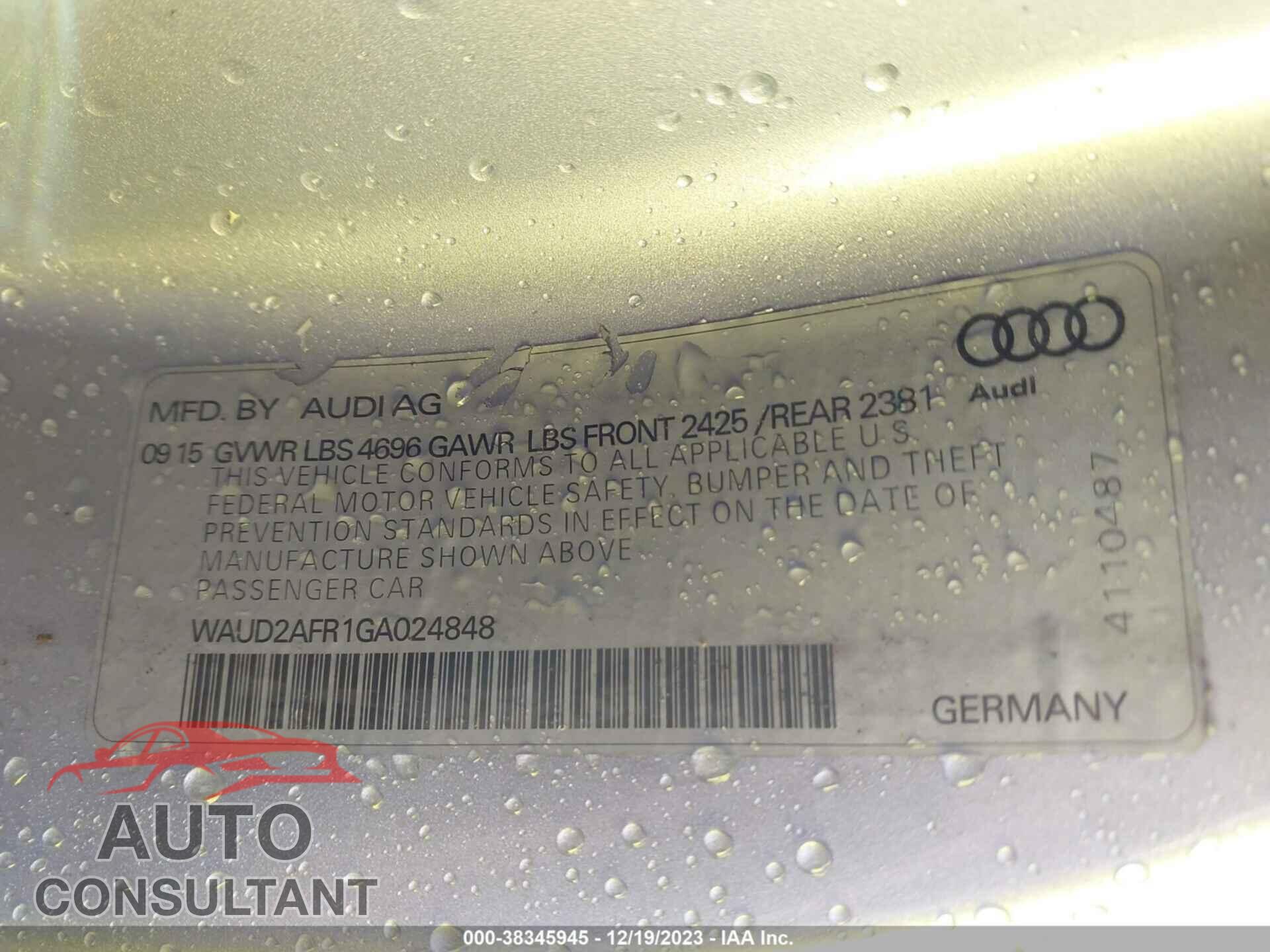 AUDI A5 2016 - WAUD2AFR1GA024848