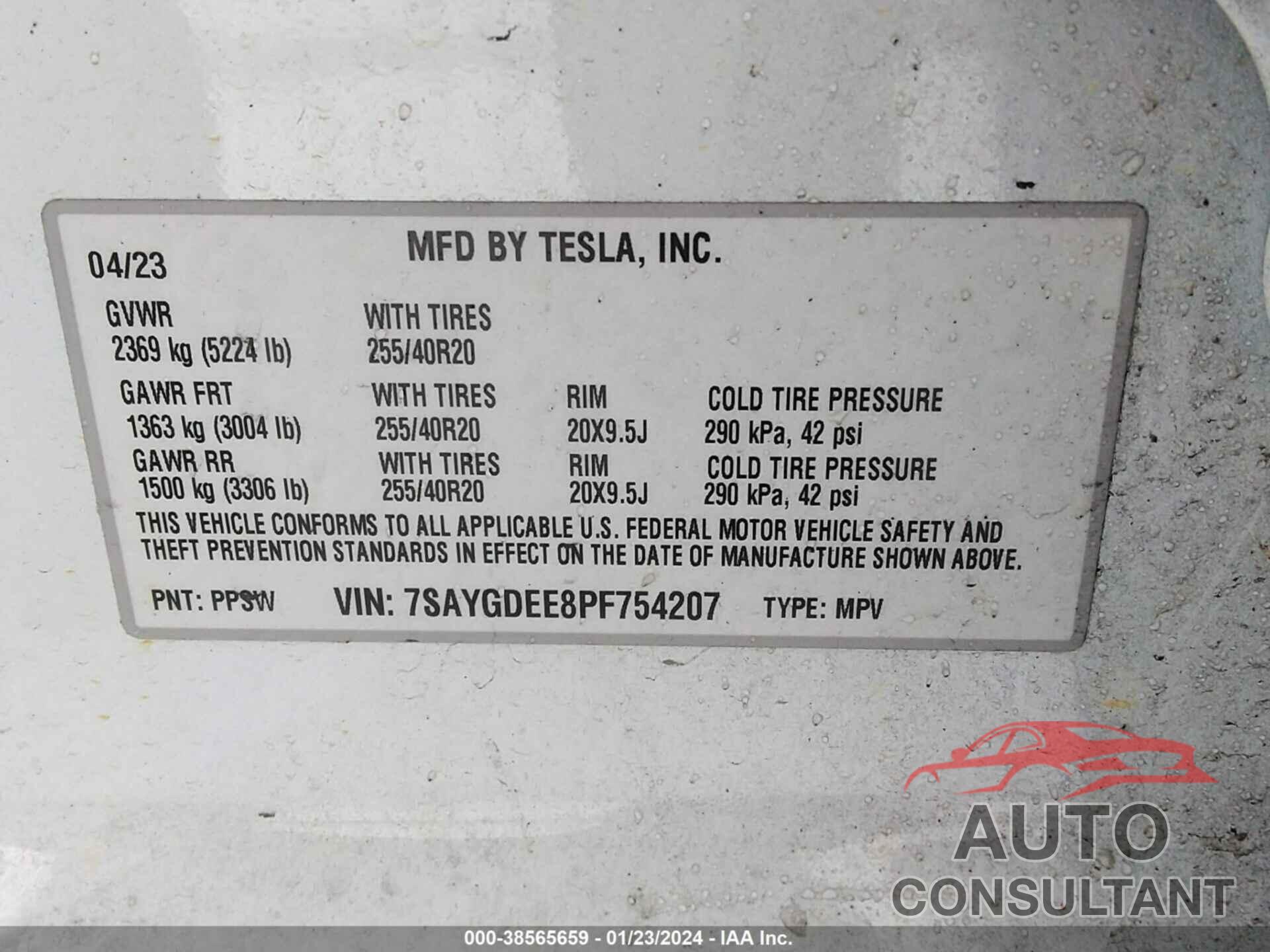 TESLA MODEL Y 2023 - 7SAYGDEE8PF754207