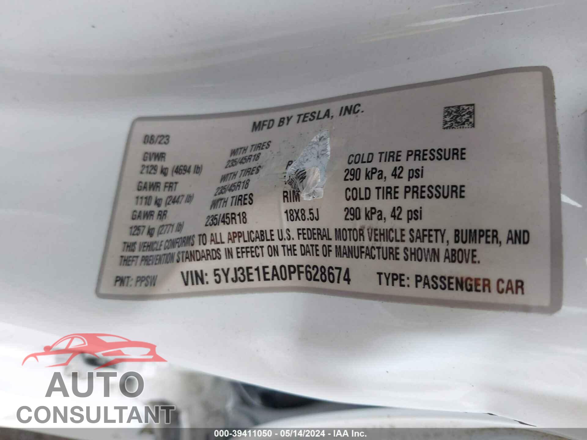 TESLA MODEL 3 2023 - 5YJ3E1EA0PF628674