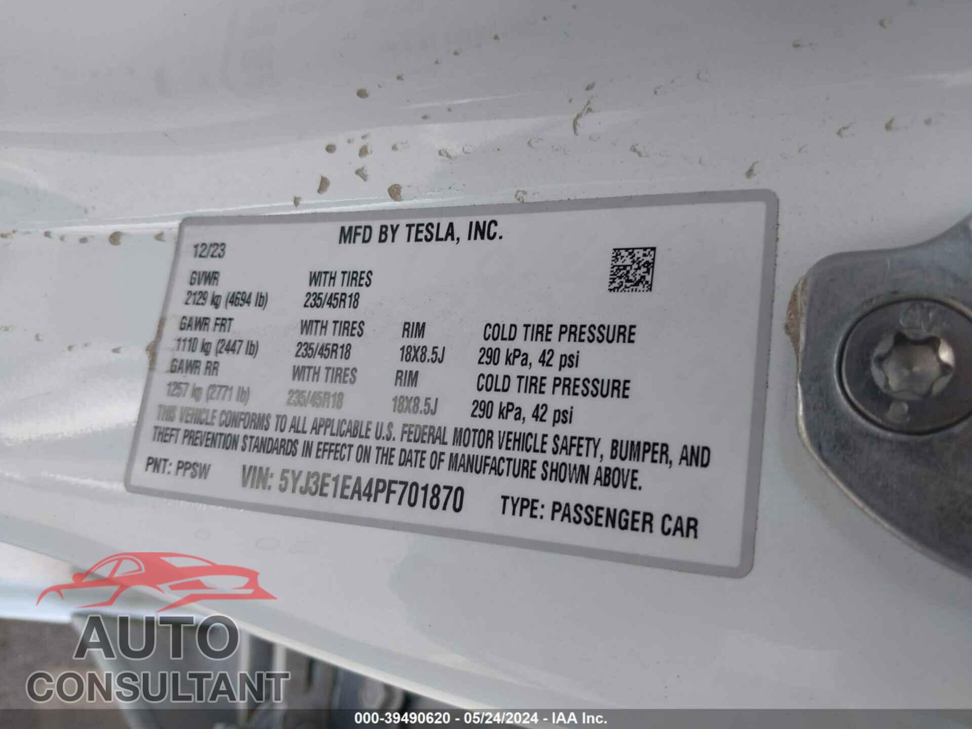 TESLA MODEL 3 2023 - 5YJ3E1EA4PF701870