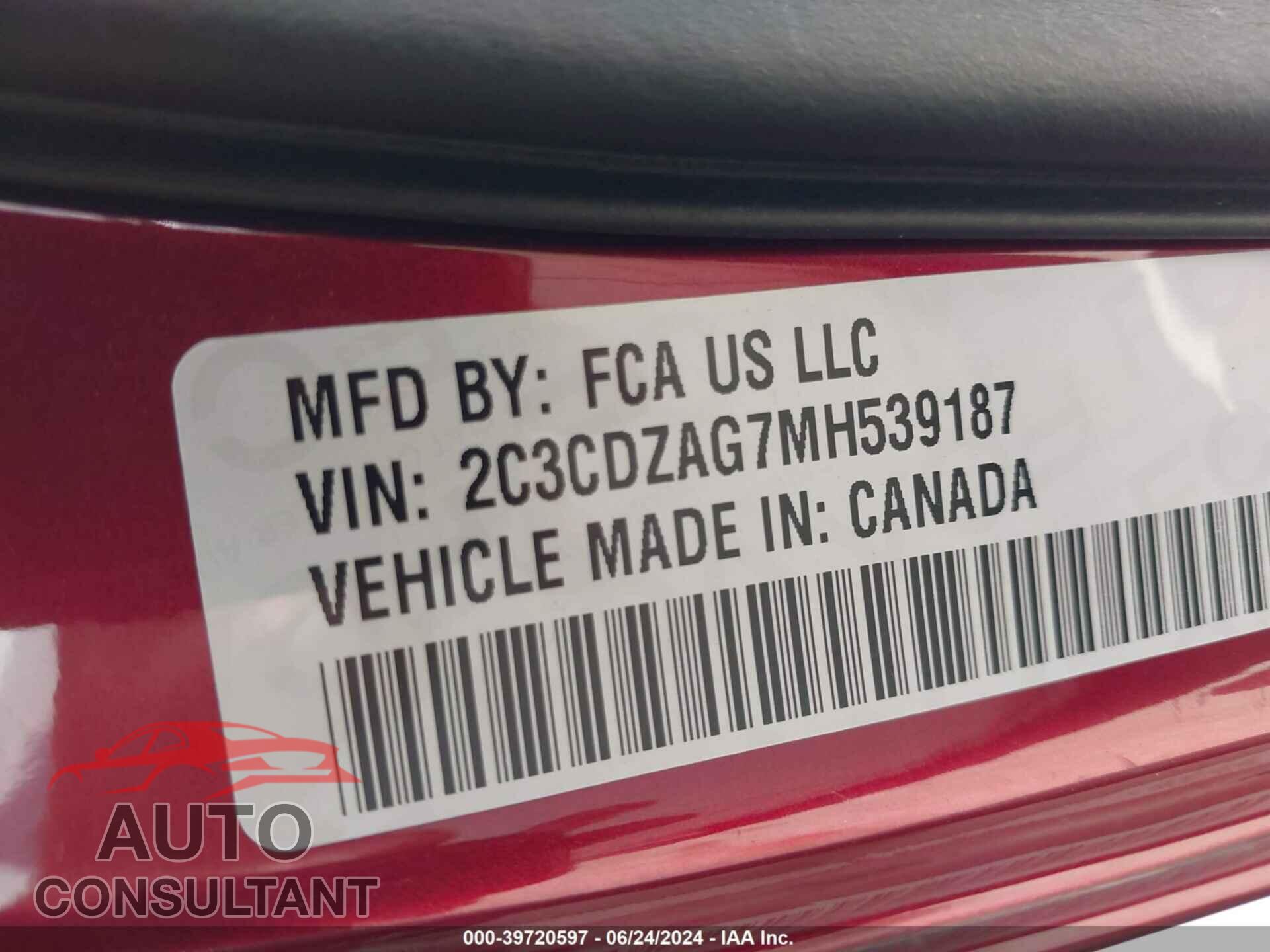 DODGE CHALLENGER 2021 - 2C3CDZAG7MH539187