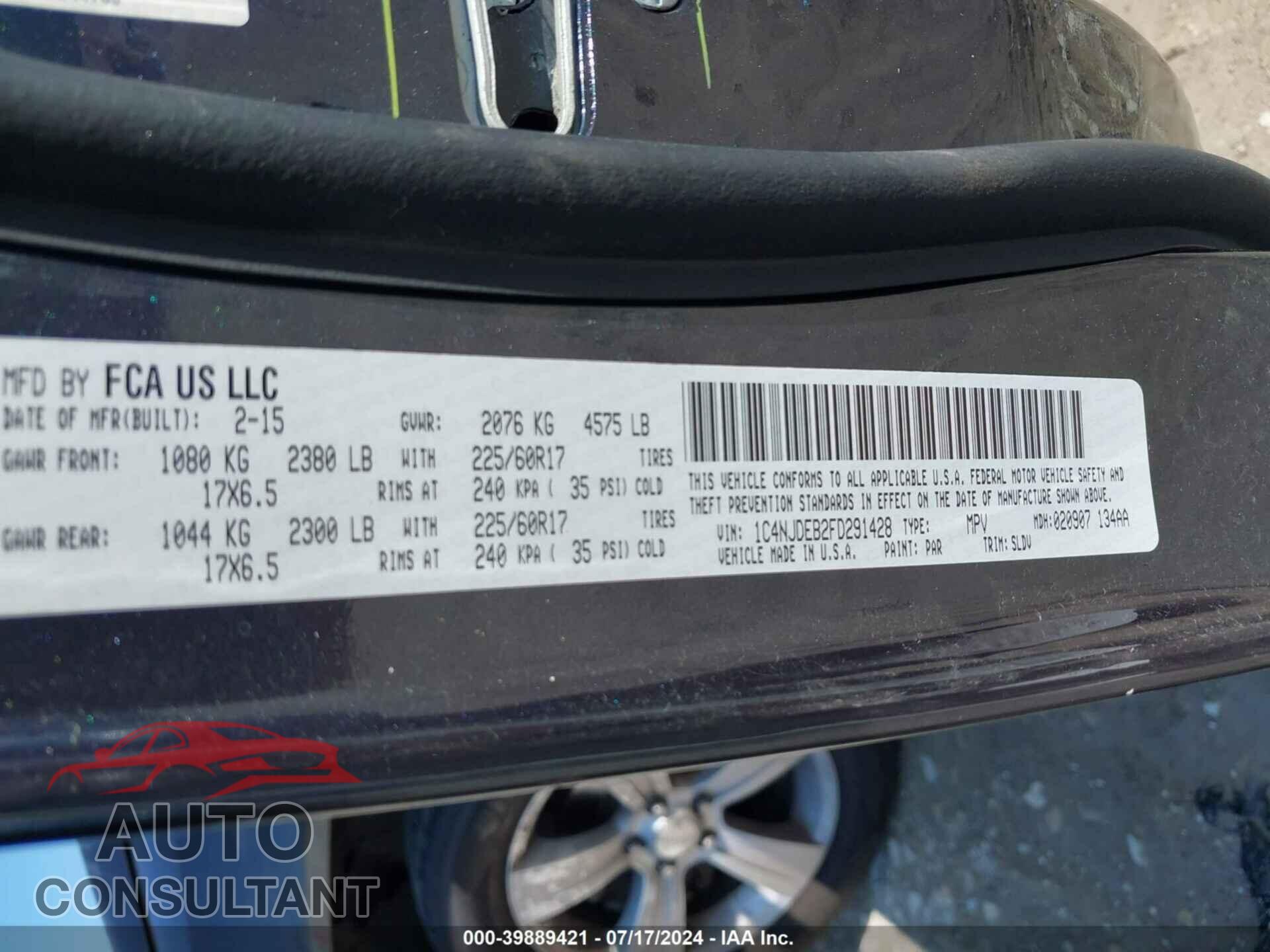 JEEP COMPASS 2015 - 1C4NJDEB2FD291428