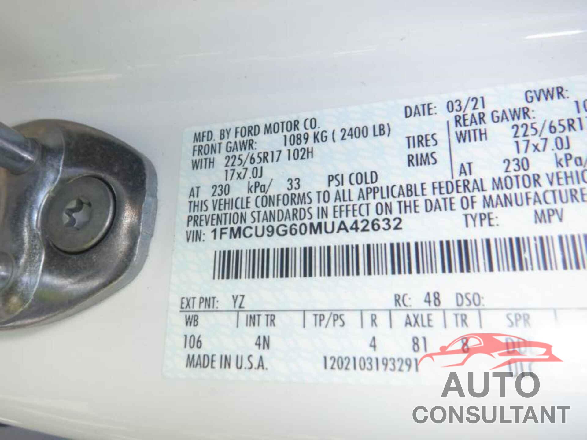 FORD ESCAPE 2021 - 1FMCU9G60MUA42632