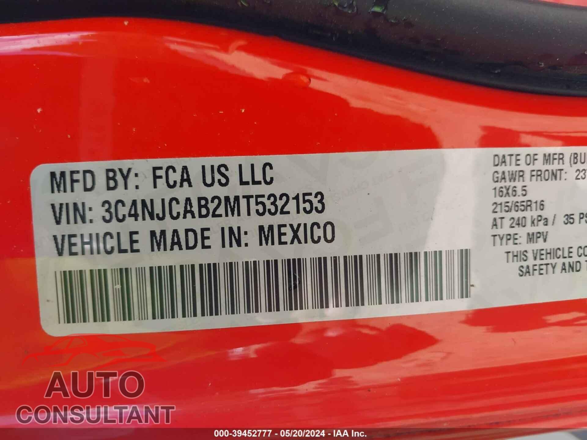 JEEP COMPASS 2021 - 3C4NJCAB2MT532153