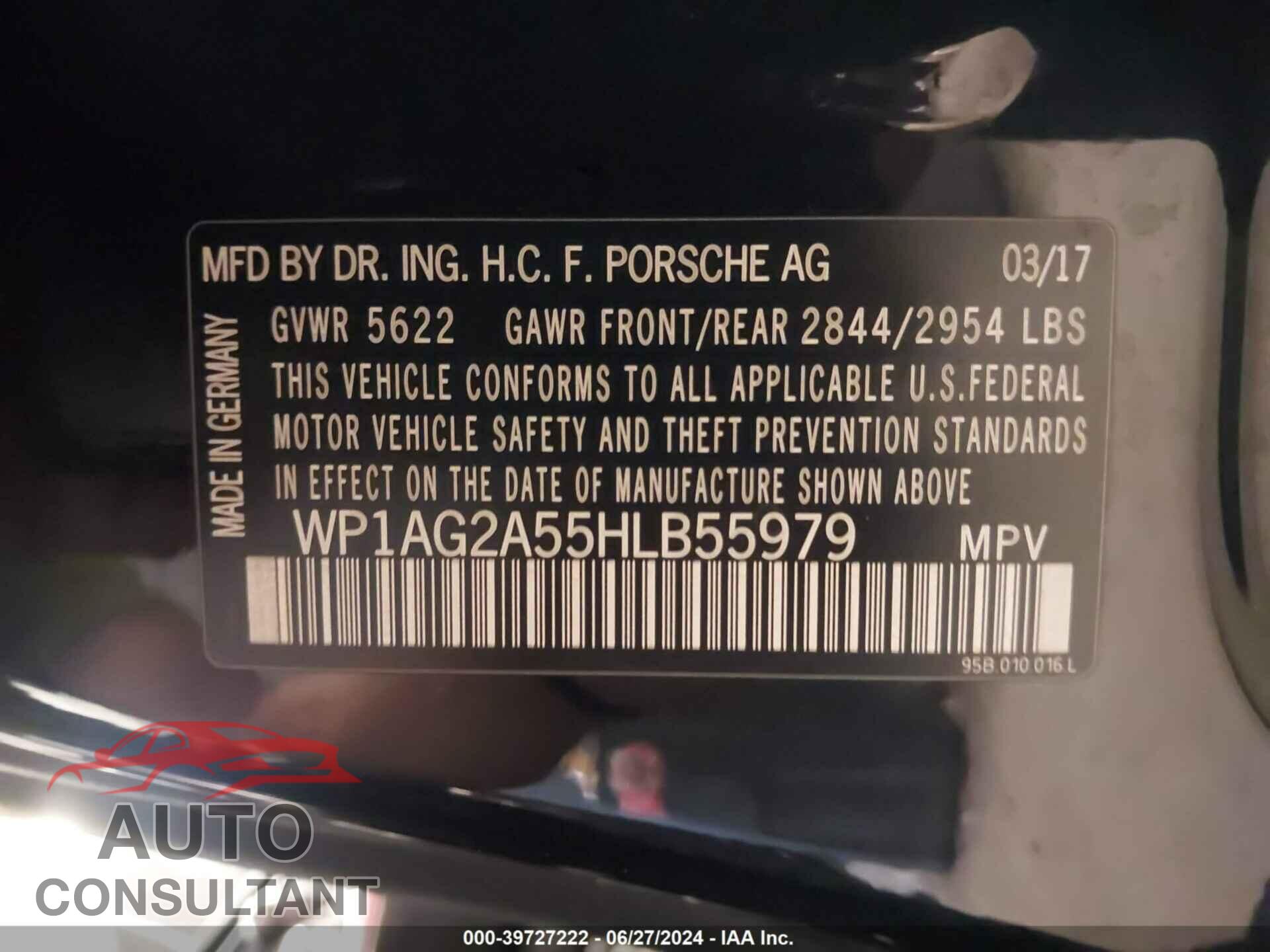 PORSCHE MACAN 2017 - WP1AG2A55HLB55979