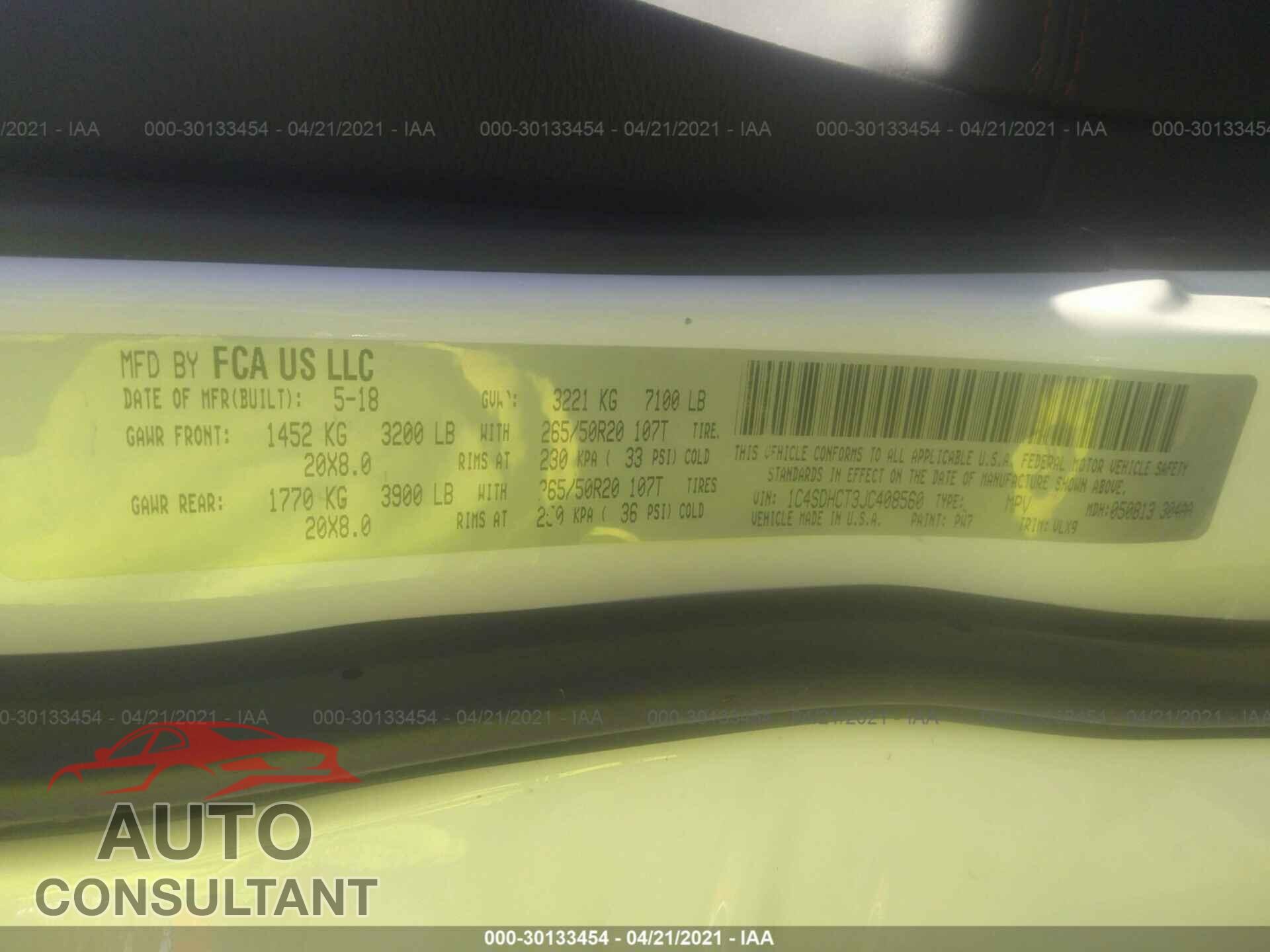 DODGE DURANGO 2018 - 1C4SDHCT3JC408560