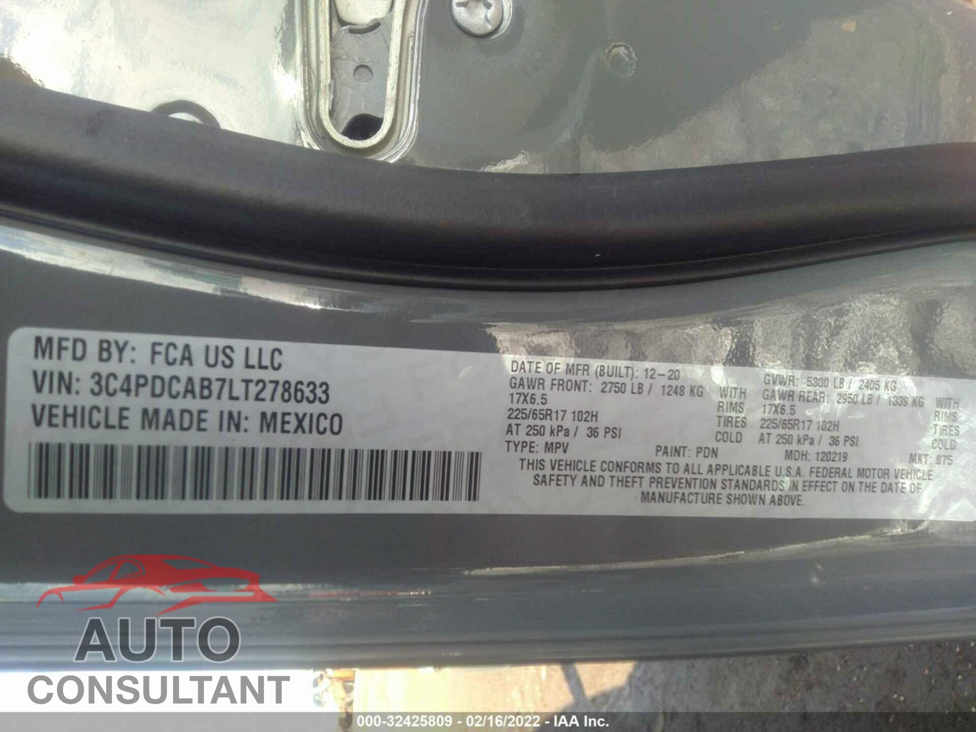 DODGE JOURNEY 2020 - 3C4PDCAB7LT278633