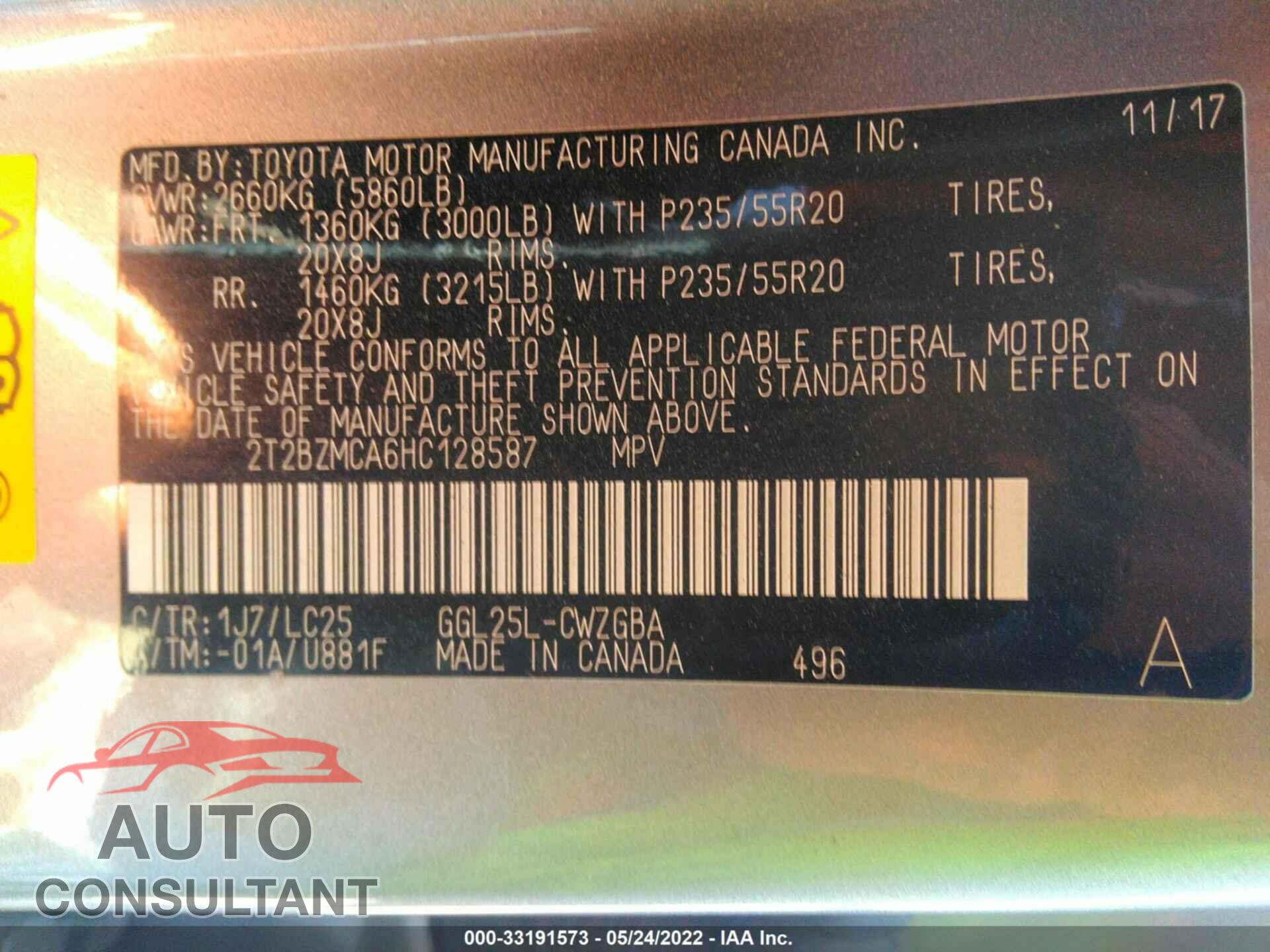 LEXUS RX 2017 - 2T2BZMCA6HC128587