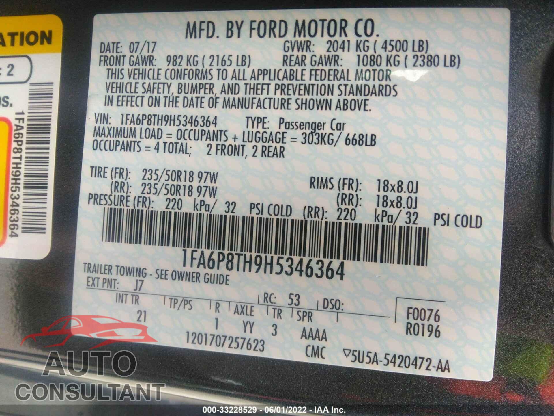 FORD MUSTANG 2017 - 1FA6P8TH9H5346364
