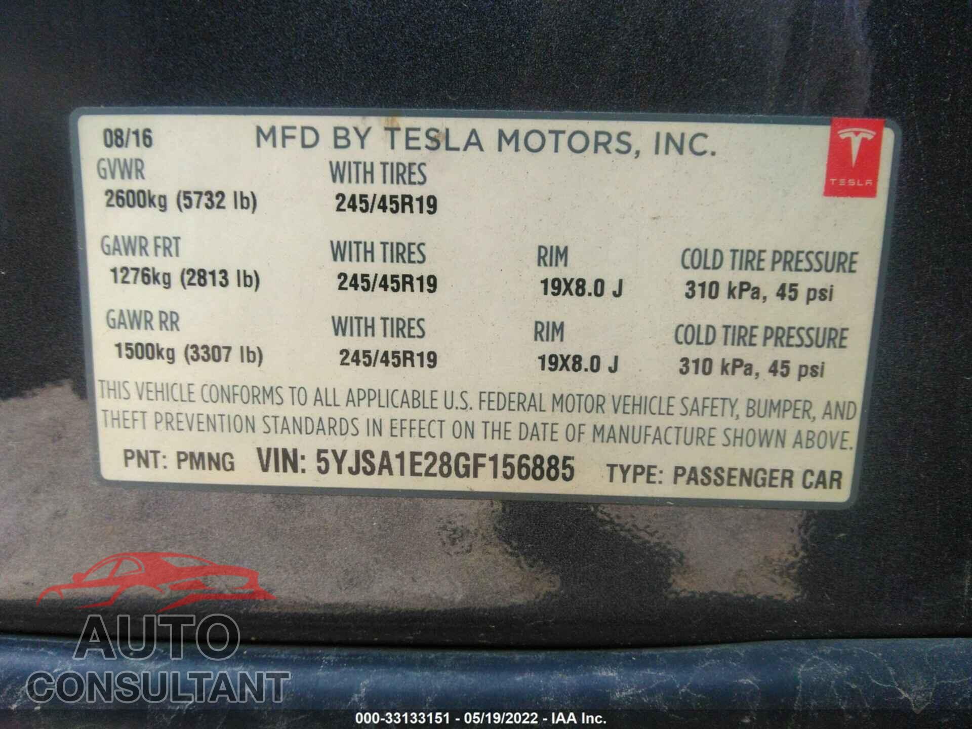 TESLA MODEL S 2016 - 5YJSA1E28GF156885