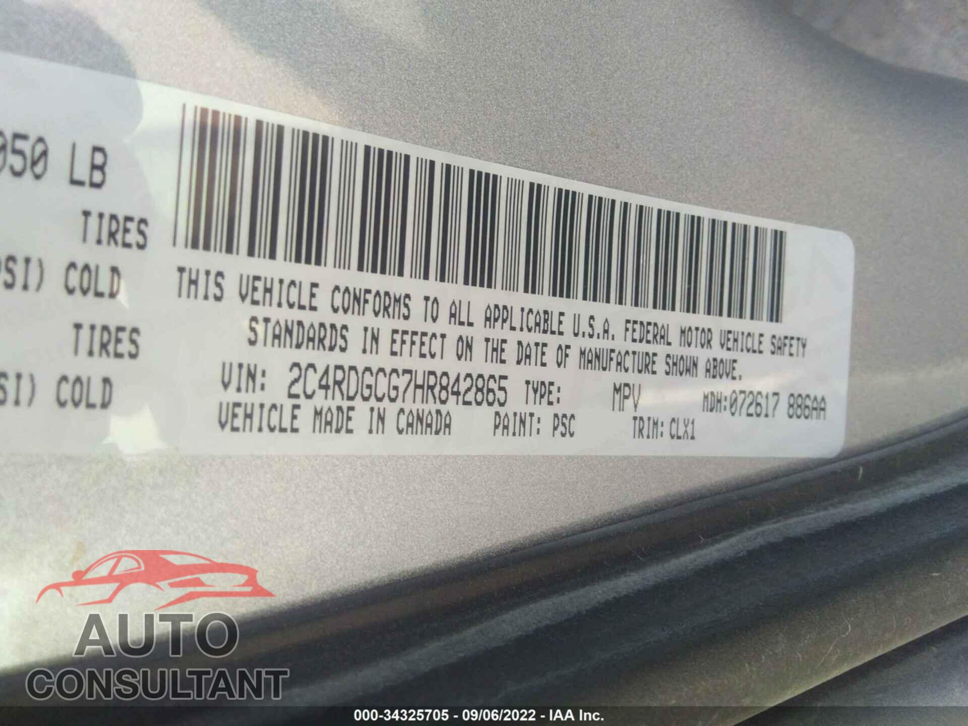 DODGE GRAND CARAVAN 2017 - 2C4RDGCG7HR842865