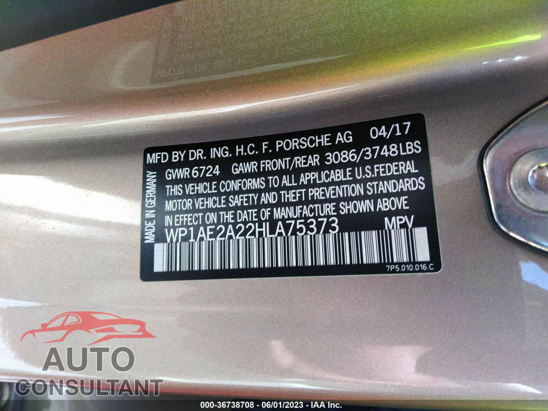 PORSCHE CAYENNE 2017 - WP1AE2A22HLA75373