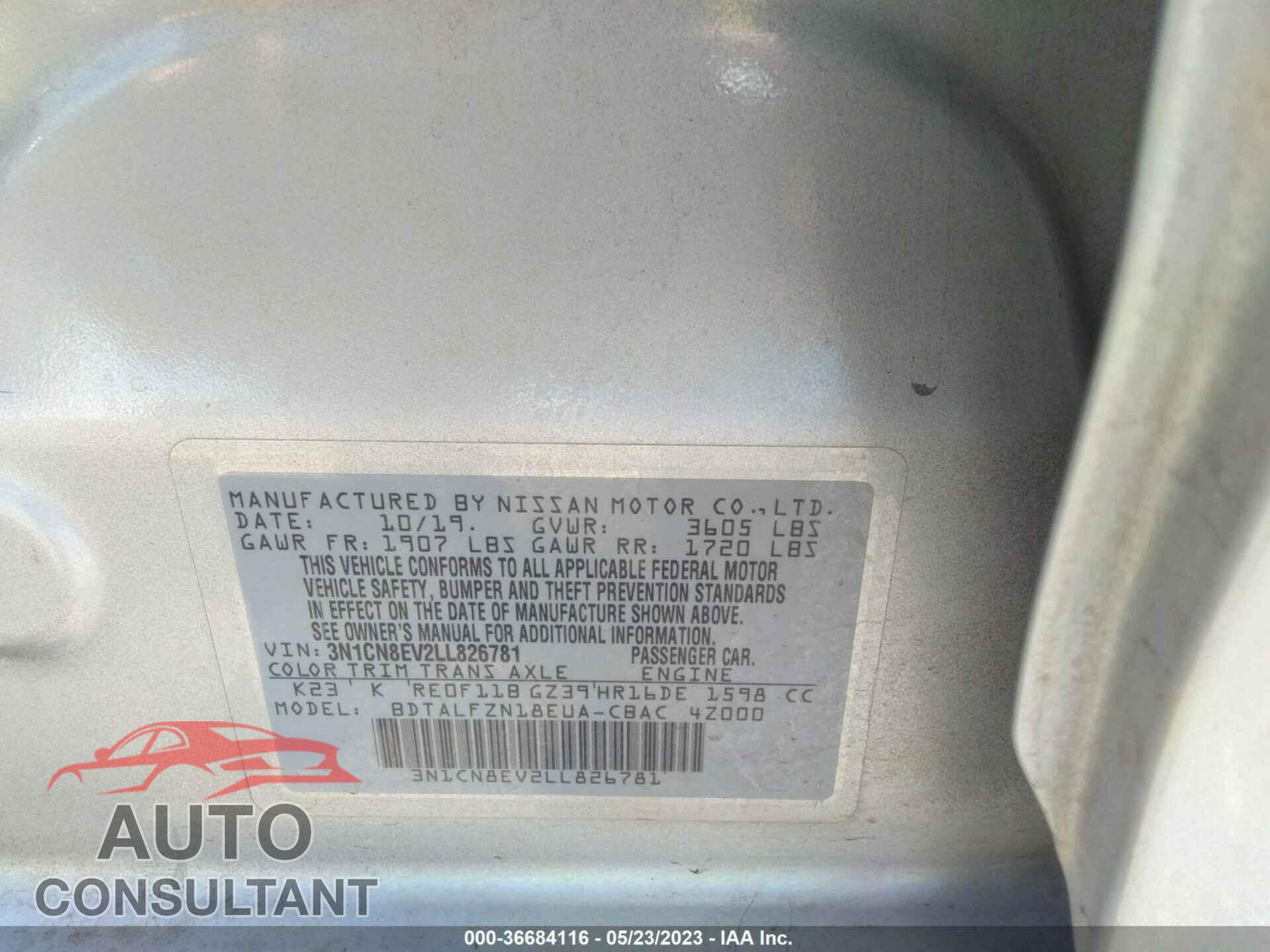 NISSAN VERSA 2020 - 3N1CN8EV2LL826781