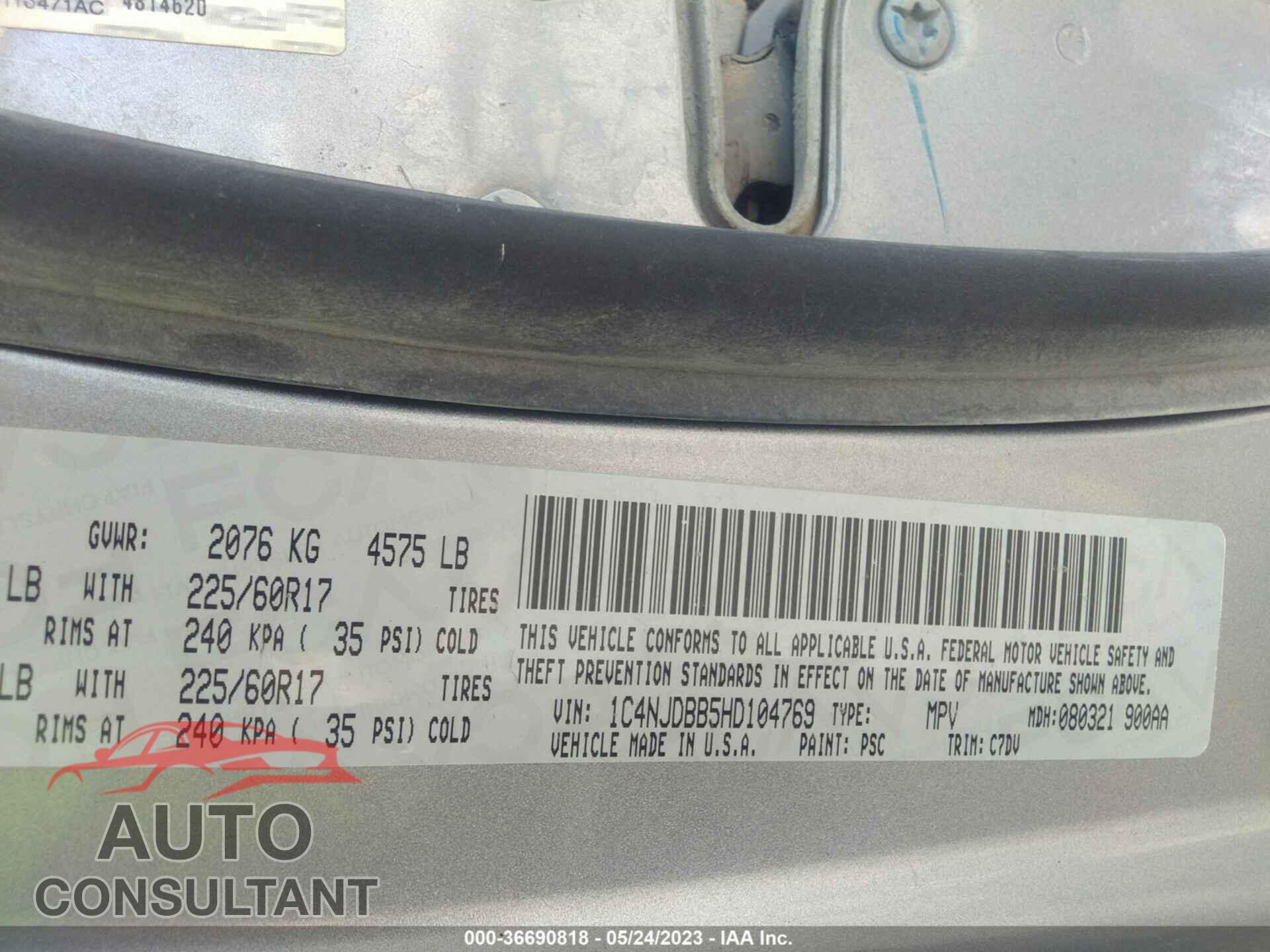 JEEP COMPASS 2017 - 1C4NJDBB5HD104769