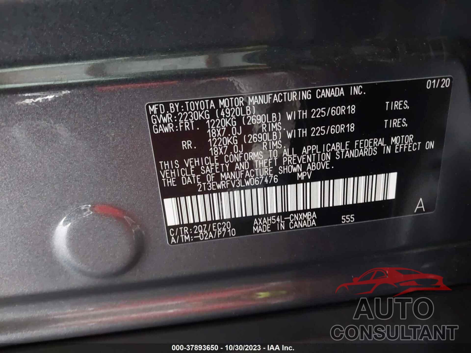 TOYOTA RAV4 2020 - 2T3EWRFV3LW067476