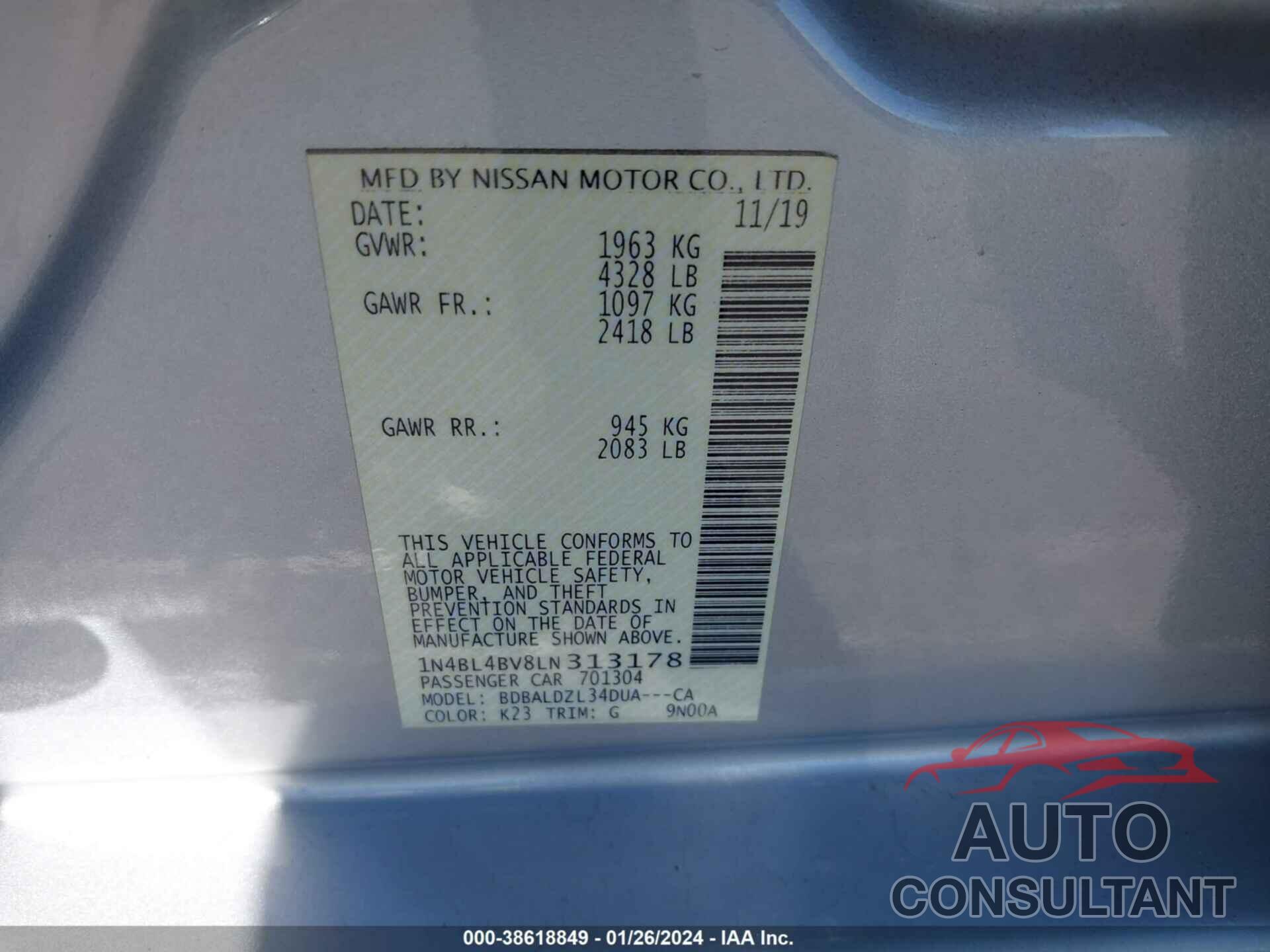 NISSAN ALTIMA 2020 - 1N4BL4BV8LN313178