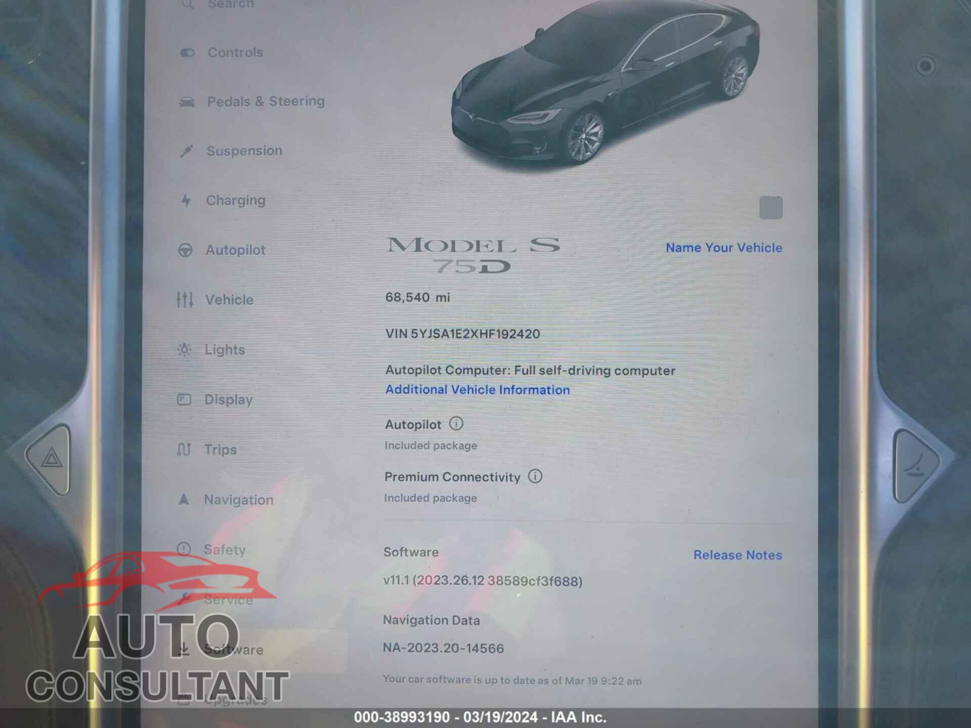 TESLA MODEL S 2017 - 5YJSA1E2XHF192420