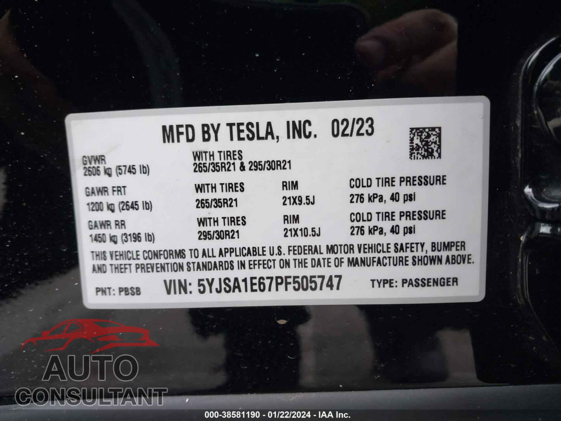 TESLA MODEL S 2023 - 5YJSA1E67PF505747
