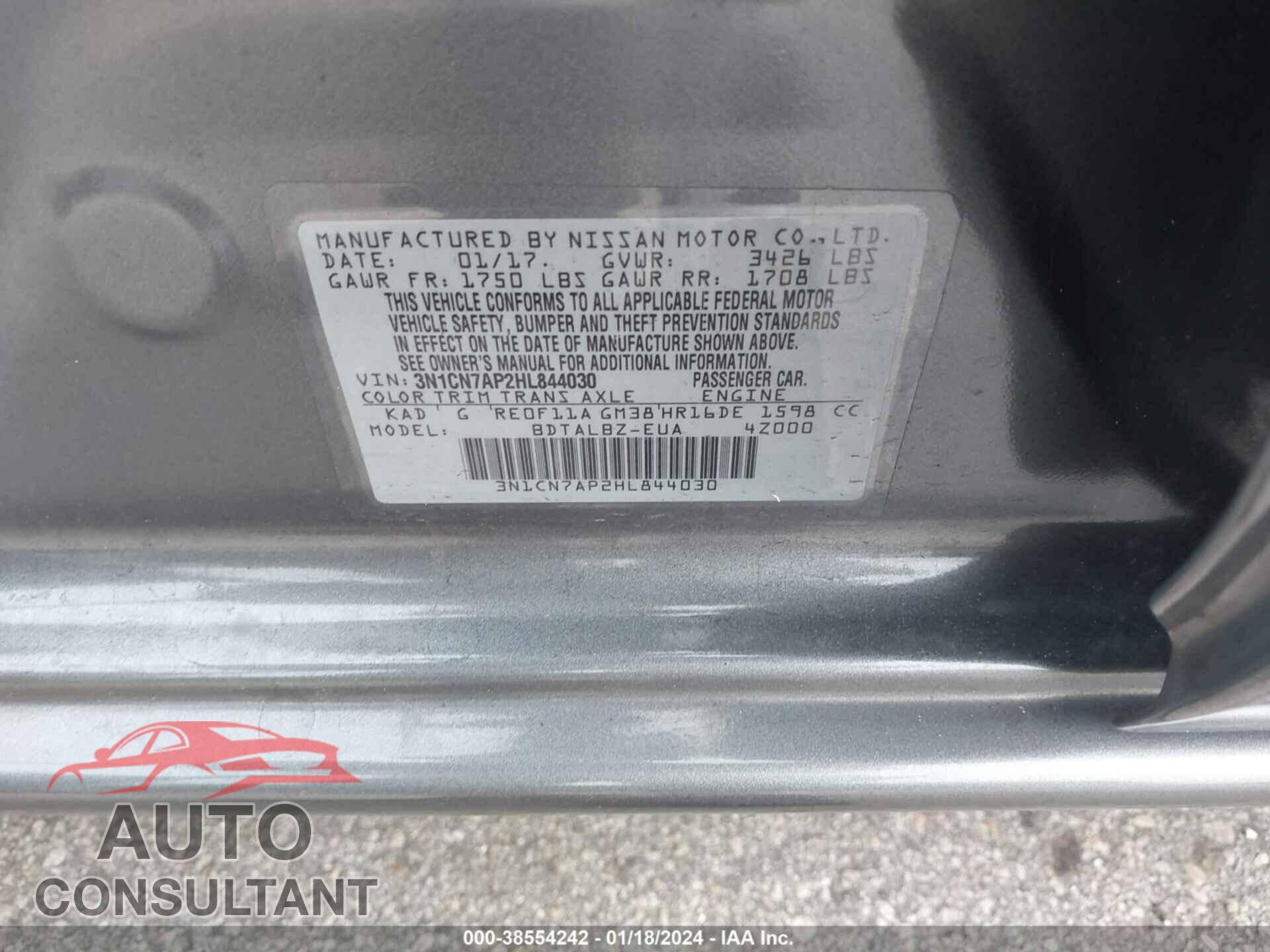 NISSAN VERSA 2017 - 3N1CN7AP2HL844030