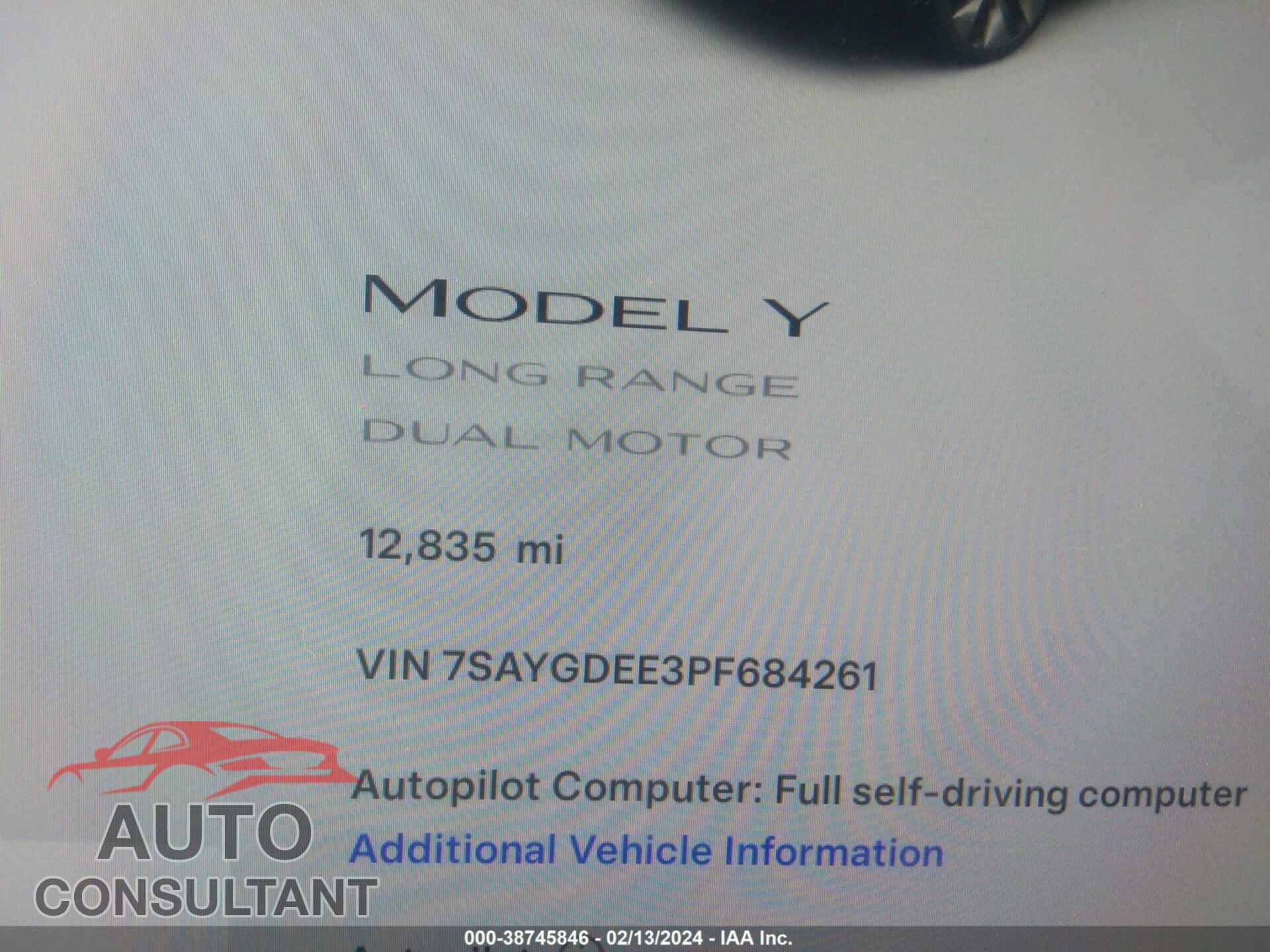 TESLA MODEL Y 2023 - 7SAYGDEE3PF684261