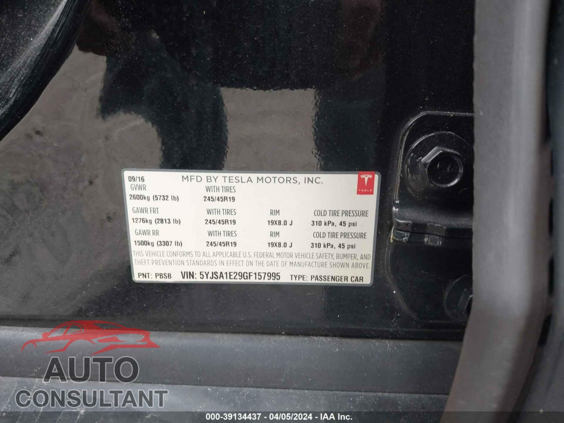 TESLA MODEL S 2016 - 5YJSA1E29GF157995