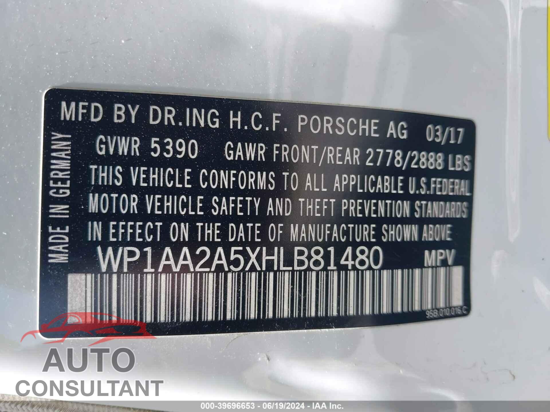 PORSCHE MACAN 2017 - WP1AA2A5XHLB81480