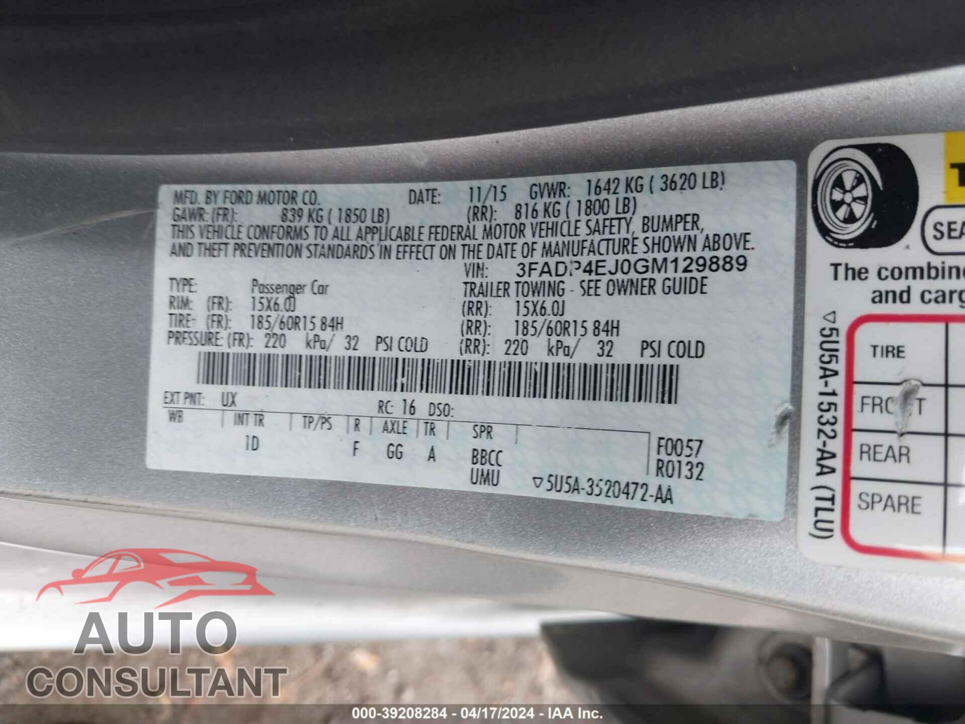 FORD FIESTA 2016 - 3FADP4EJ0GM129889