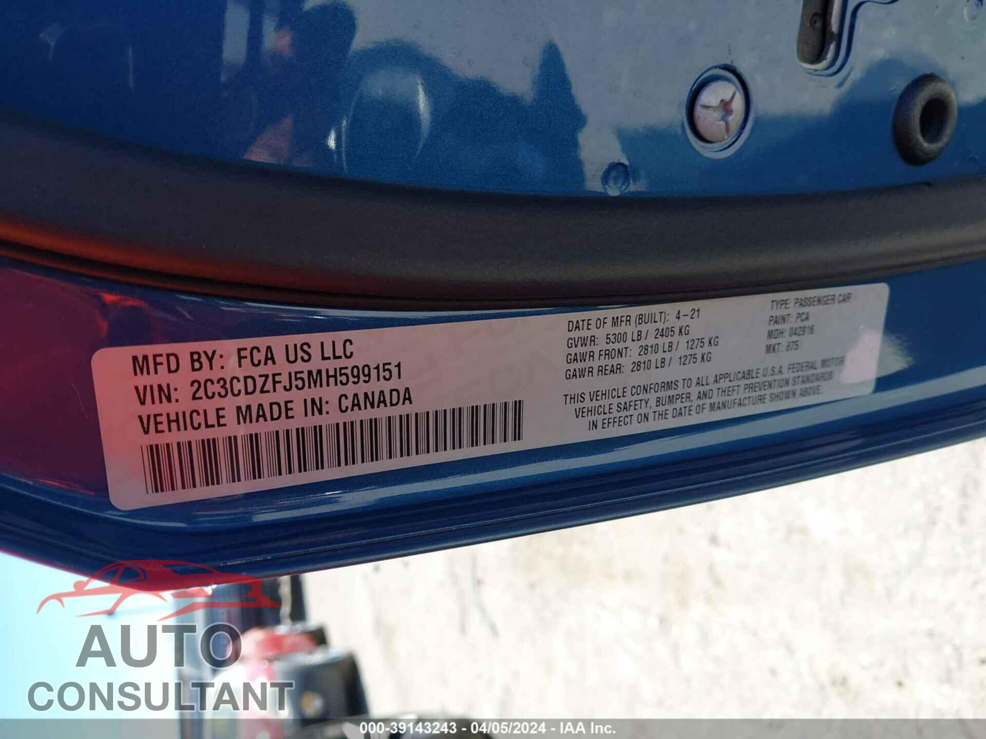 DODGE CHALLENGER 2021 - 2C3CDZFJ5MH599151