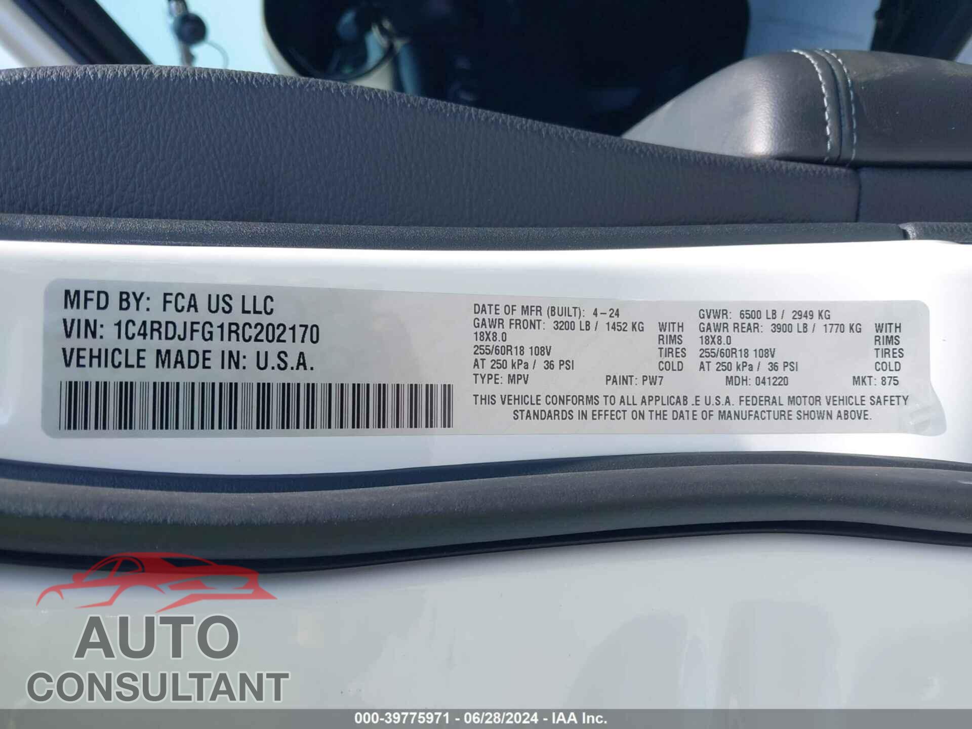 DODGE DURANGO 2024 - 1C4RDJFG1RC202170