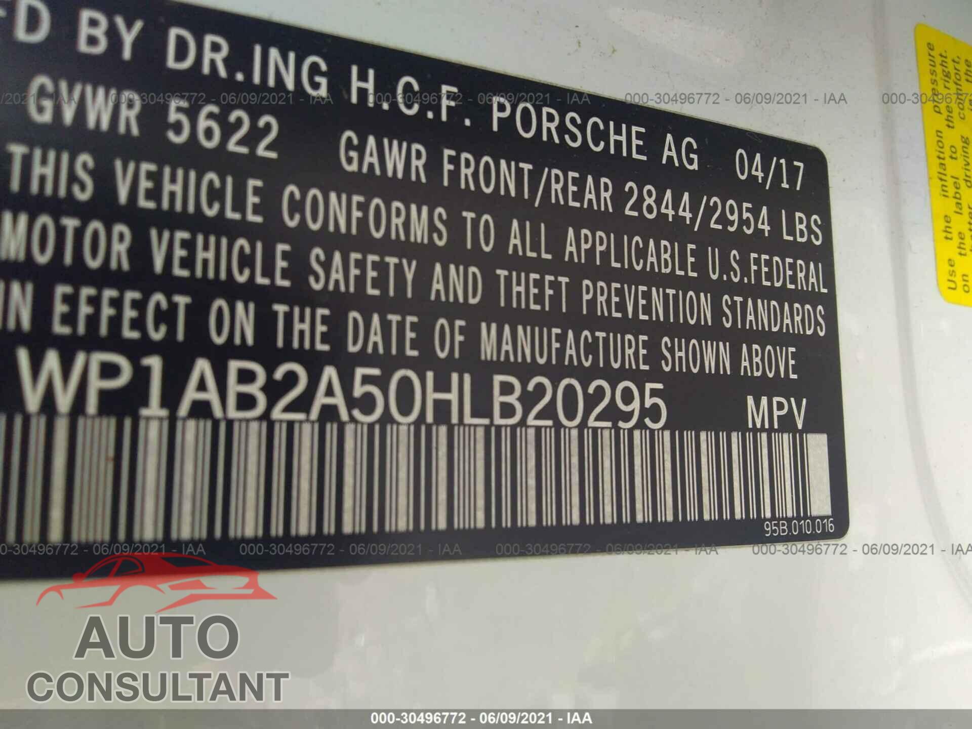 PORSCHE MACAN 2017 - WP1AB2A50HLB20295
