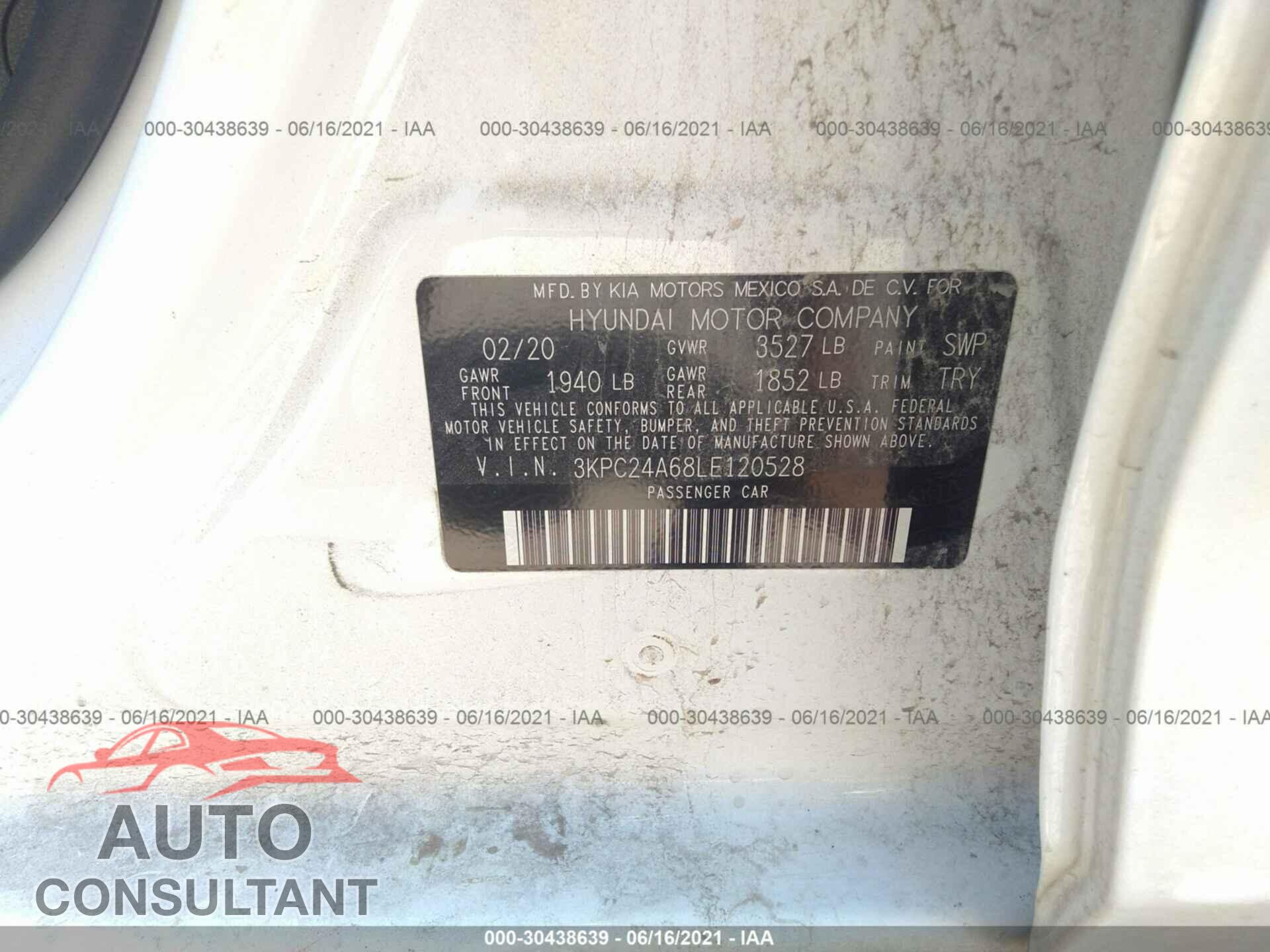 HYUNDAI ACCENT 2020 - 3KPC24A68LE120528