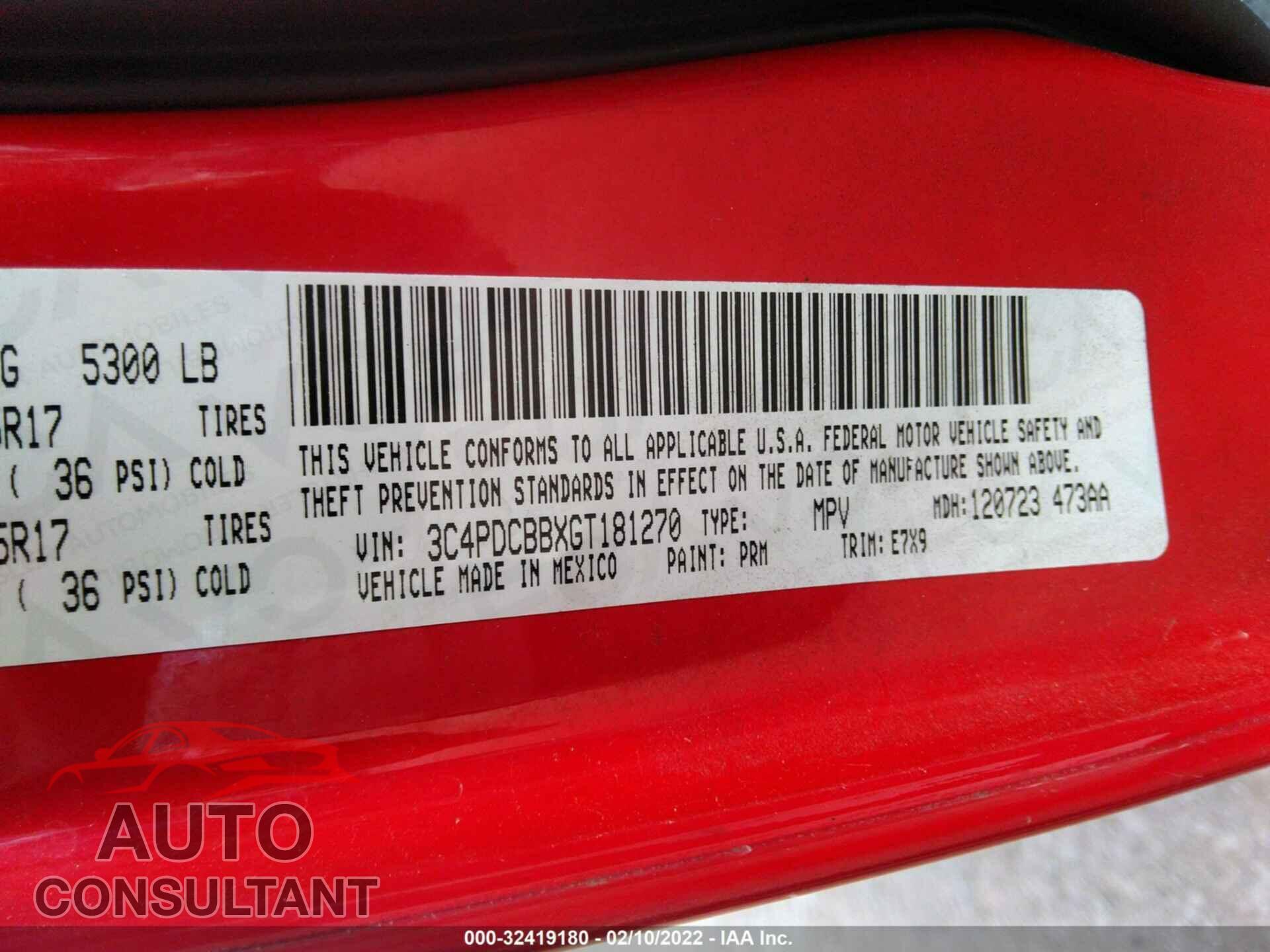 DODGE JOURNEY 2016 - 3C4PDCBBXGT181270