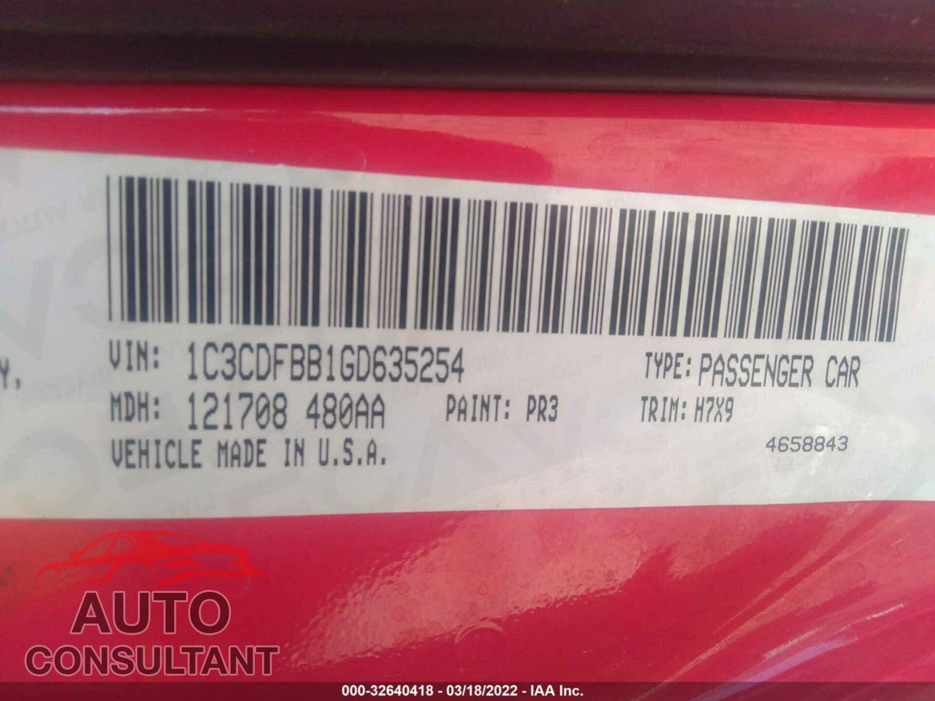 DODGE DART 2016 - 1C3CDFBB1GD635254