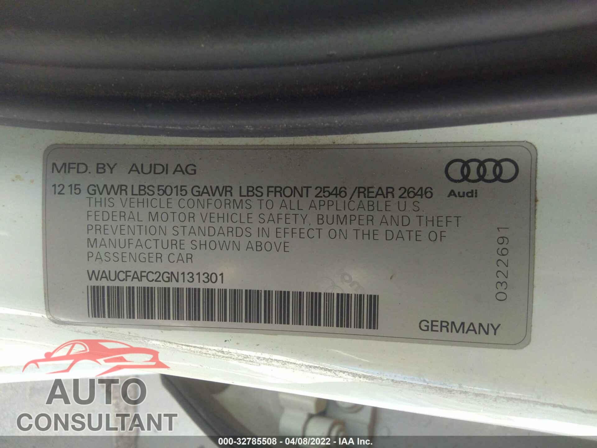 AUDI A6 2016 - WAUCFAFC2GN131301