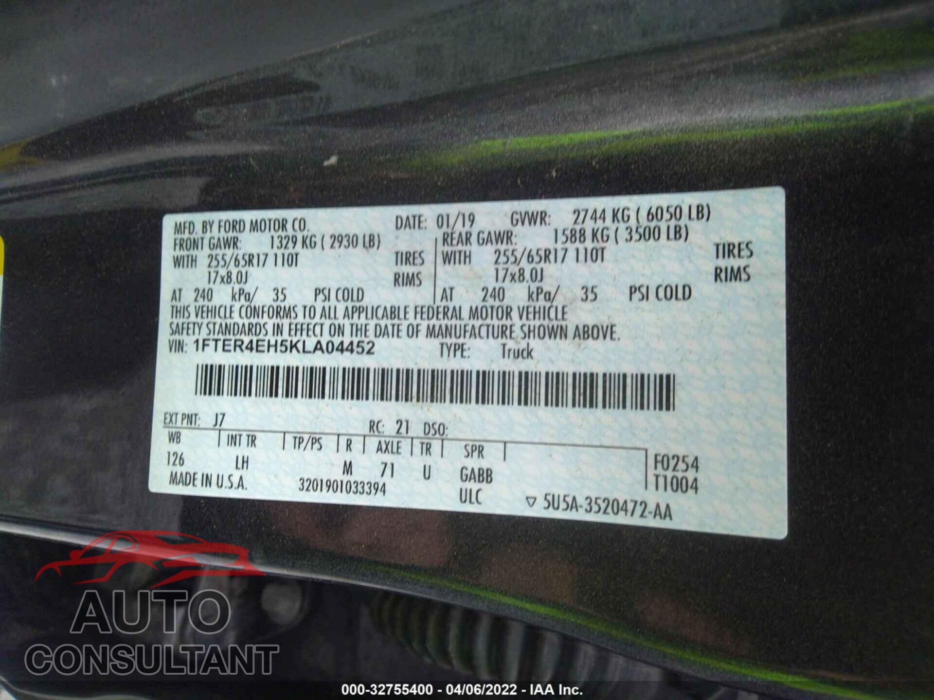 FORD RANGER 2019 - 1FTER4EH5KLA04452