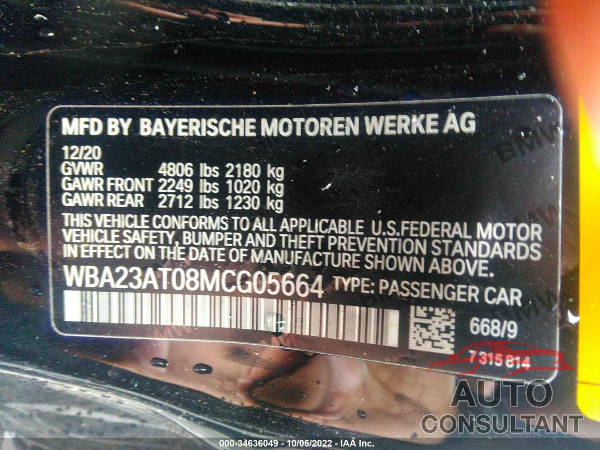 BMW 4 SERIES 2021 - WBA23AT08MCG05664