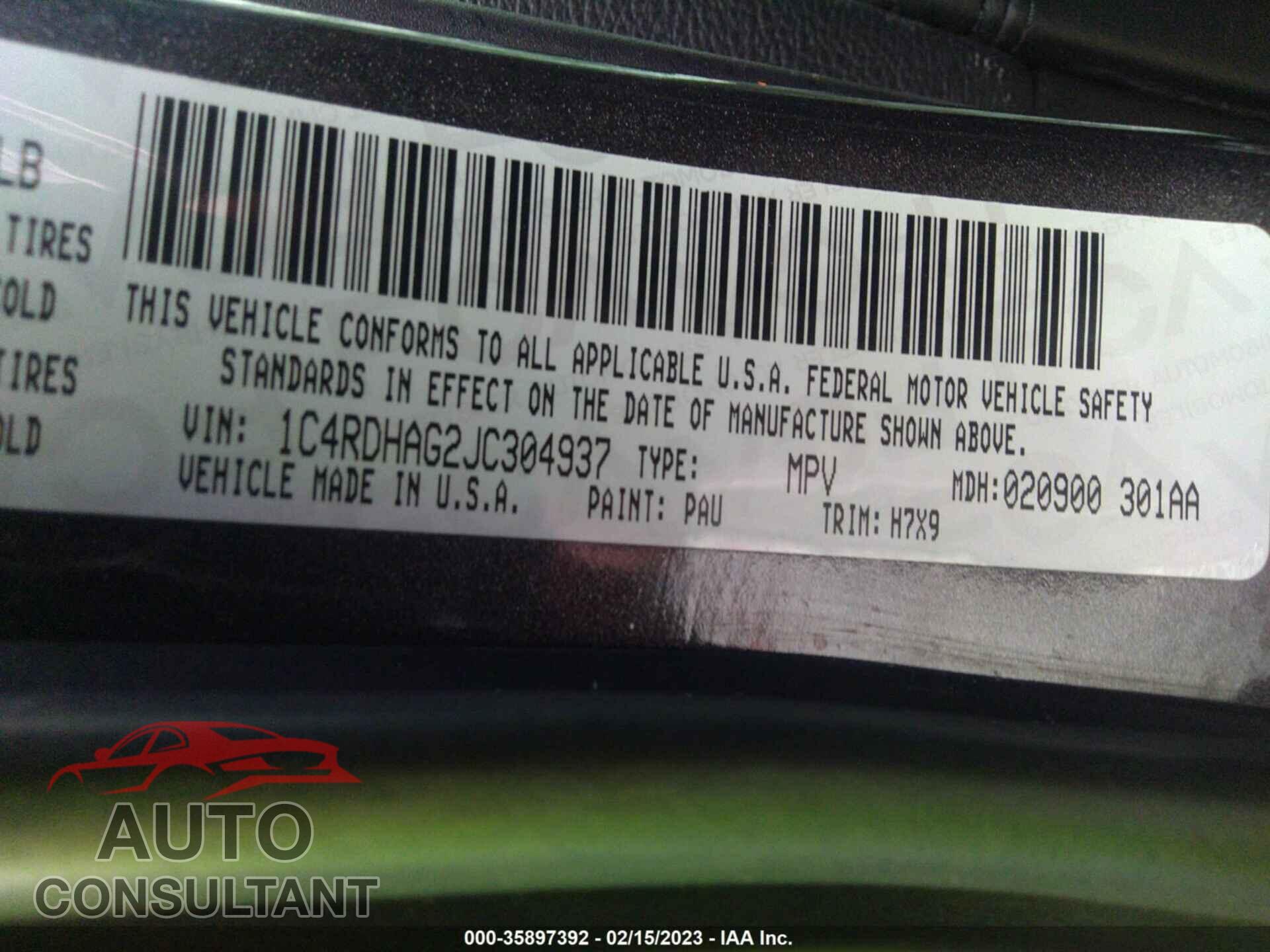 DODGE DURANGO 2018 - 1C4RDHAG2JC304937