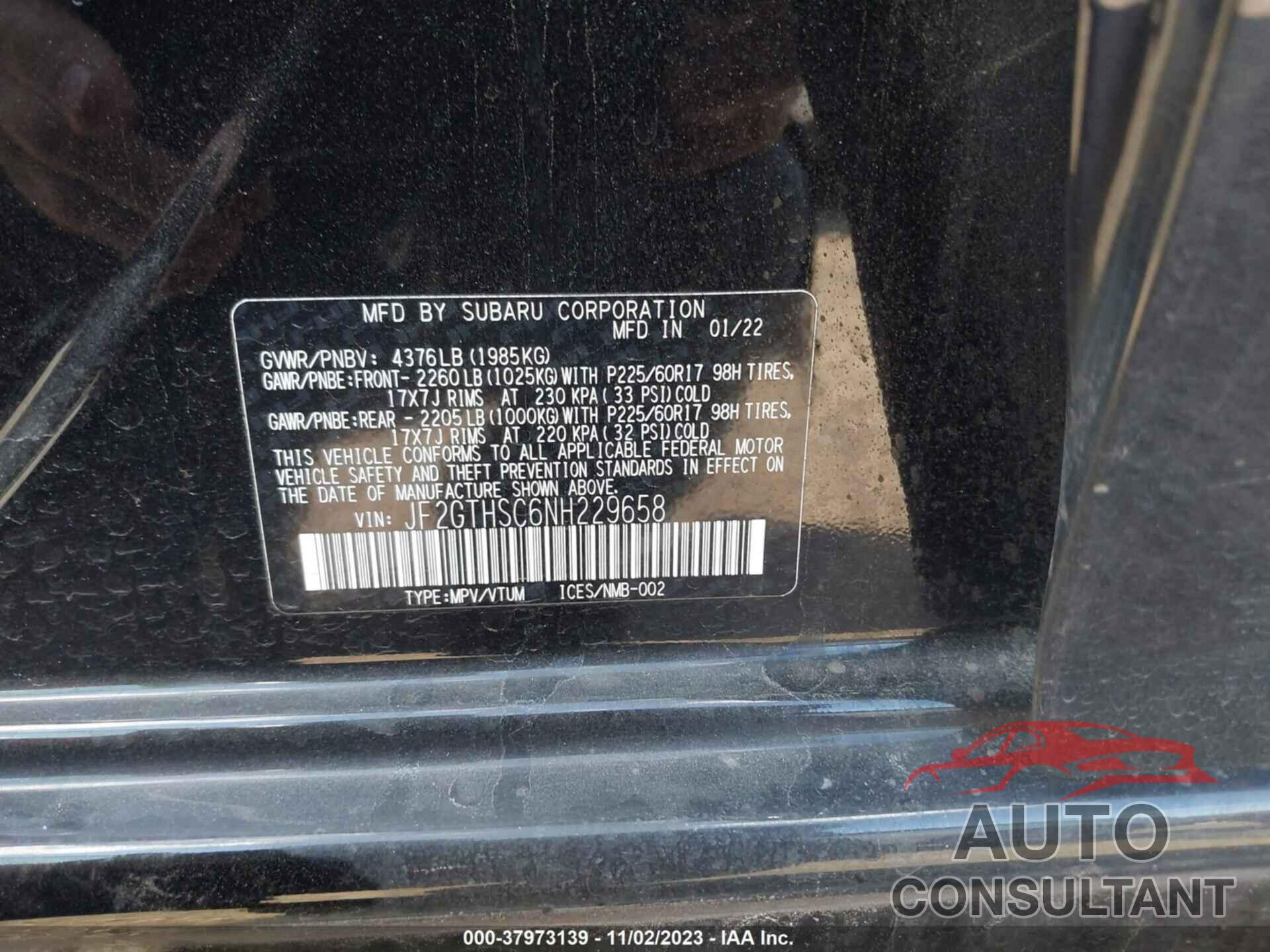 SUBARU CROSSTREK 2022 - JF2GTHSC6NH229658