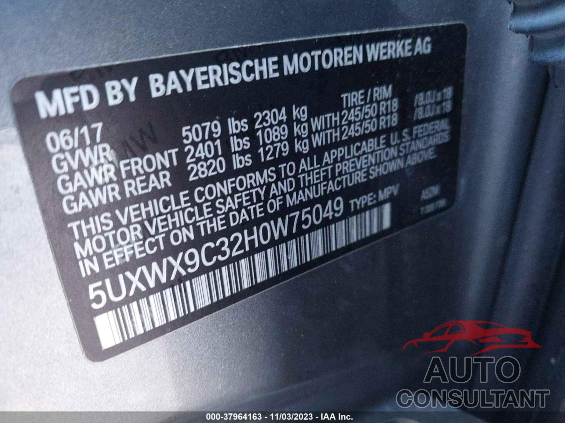 BMW X3 2017 - 5UXWX9C32H0W75049