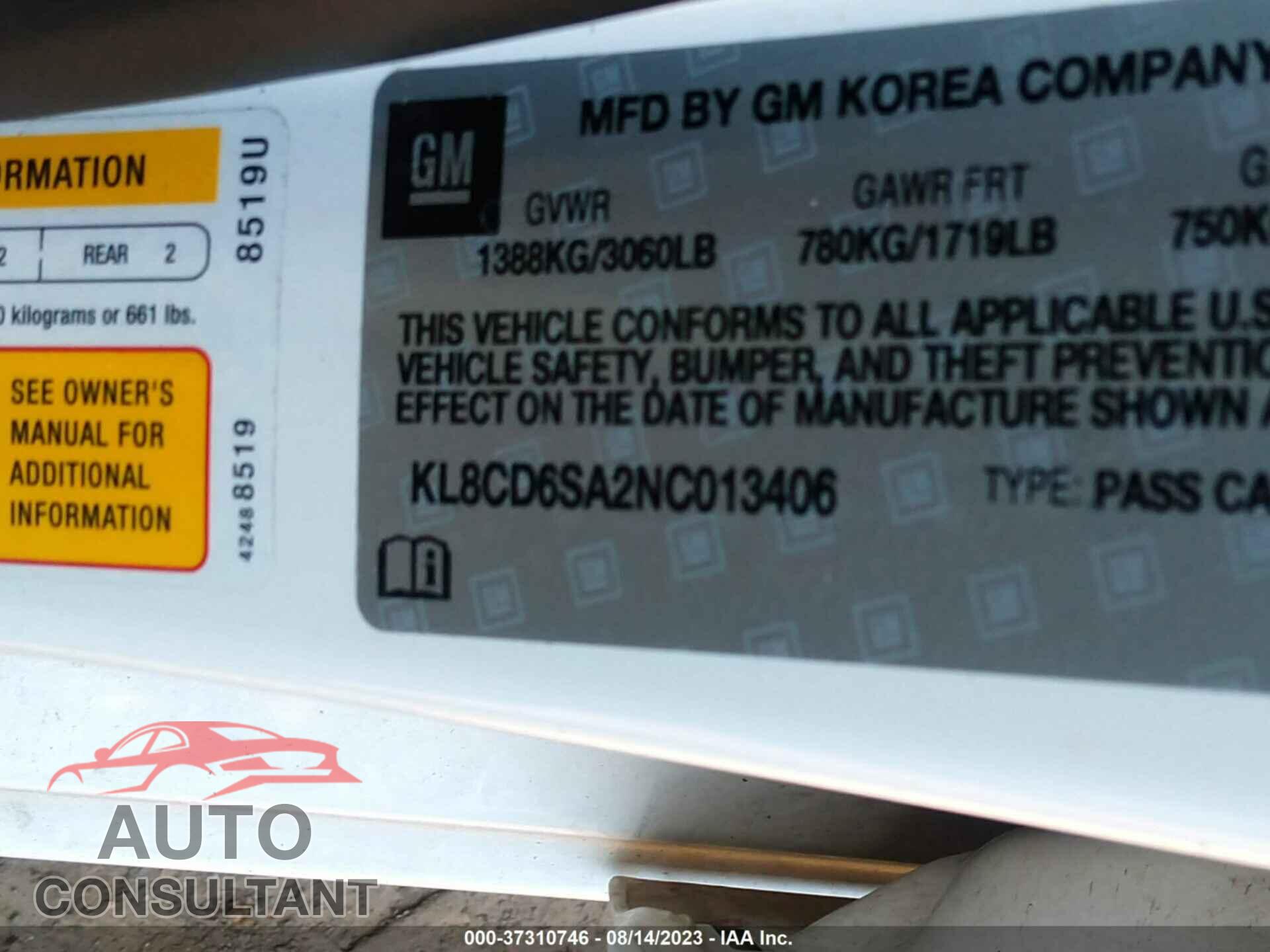 CHEVROLET SPARK 2022 - KL8CD6SA2NC013406