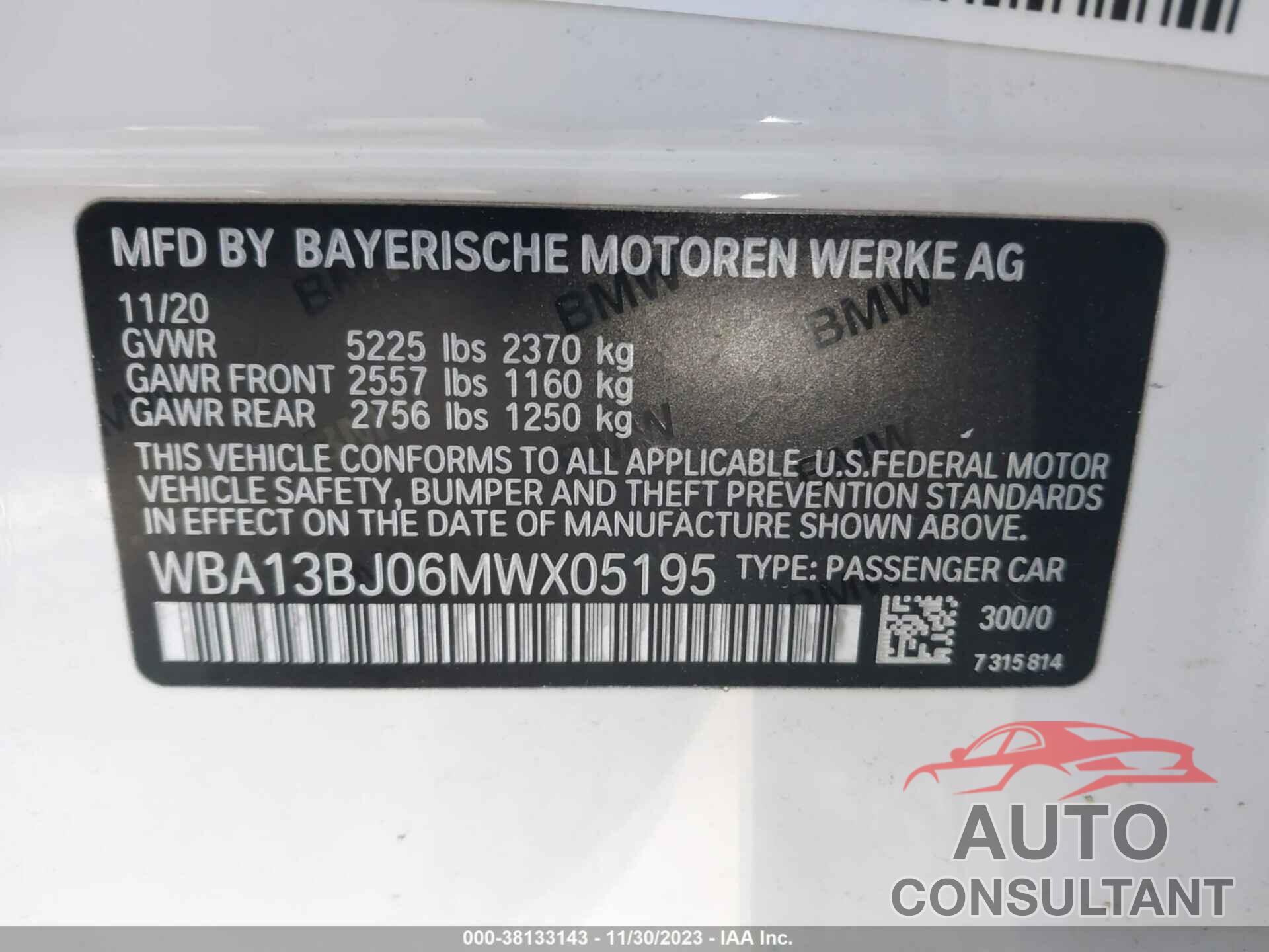 BMW 530 2021 - WBA13BJ06MWX05195