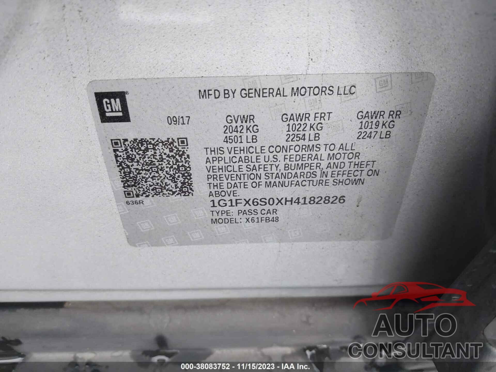 CHEVROLET BOLT EV 2017 - 1G1FX6S0XH4182826