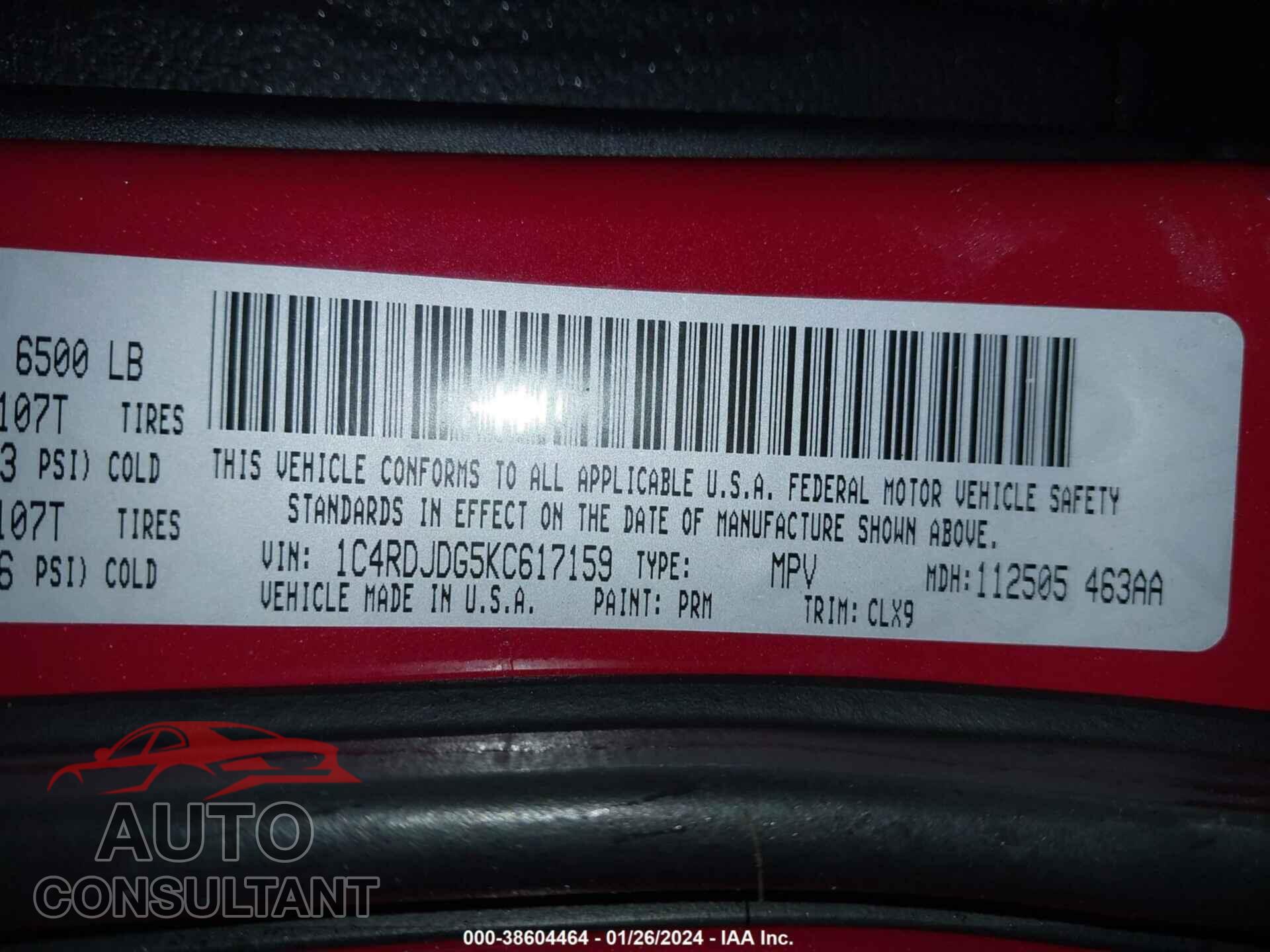 DODGE DURANGO 2019 - 1C4RDJDG5KC617159