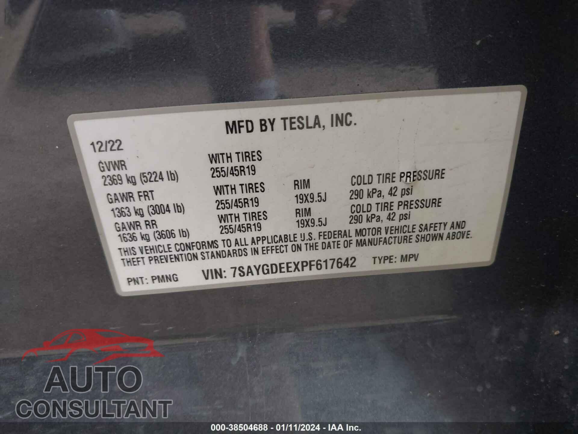 TESLA MODEL Y 2023 - 7SAYGDEEXPF617642